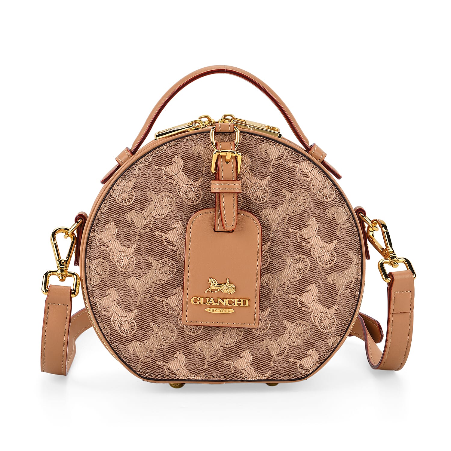 Guanchi Round Crossbody Bag with Top Handle - Brown