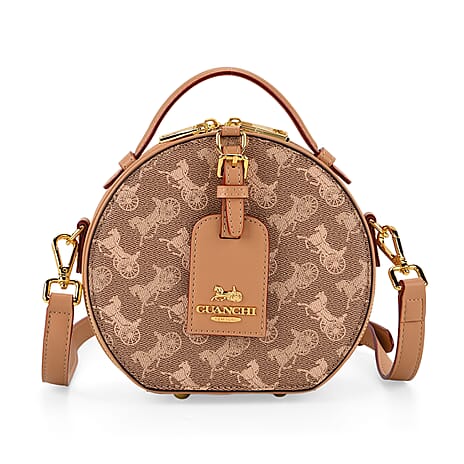 Guanchi Round Crossbody Bag with Top Handle - Brown