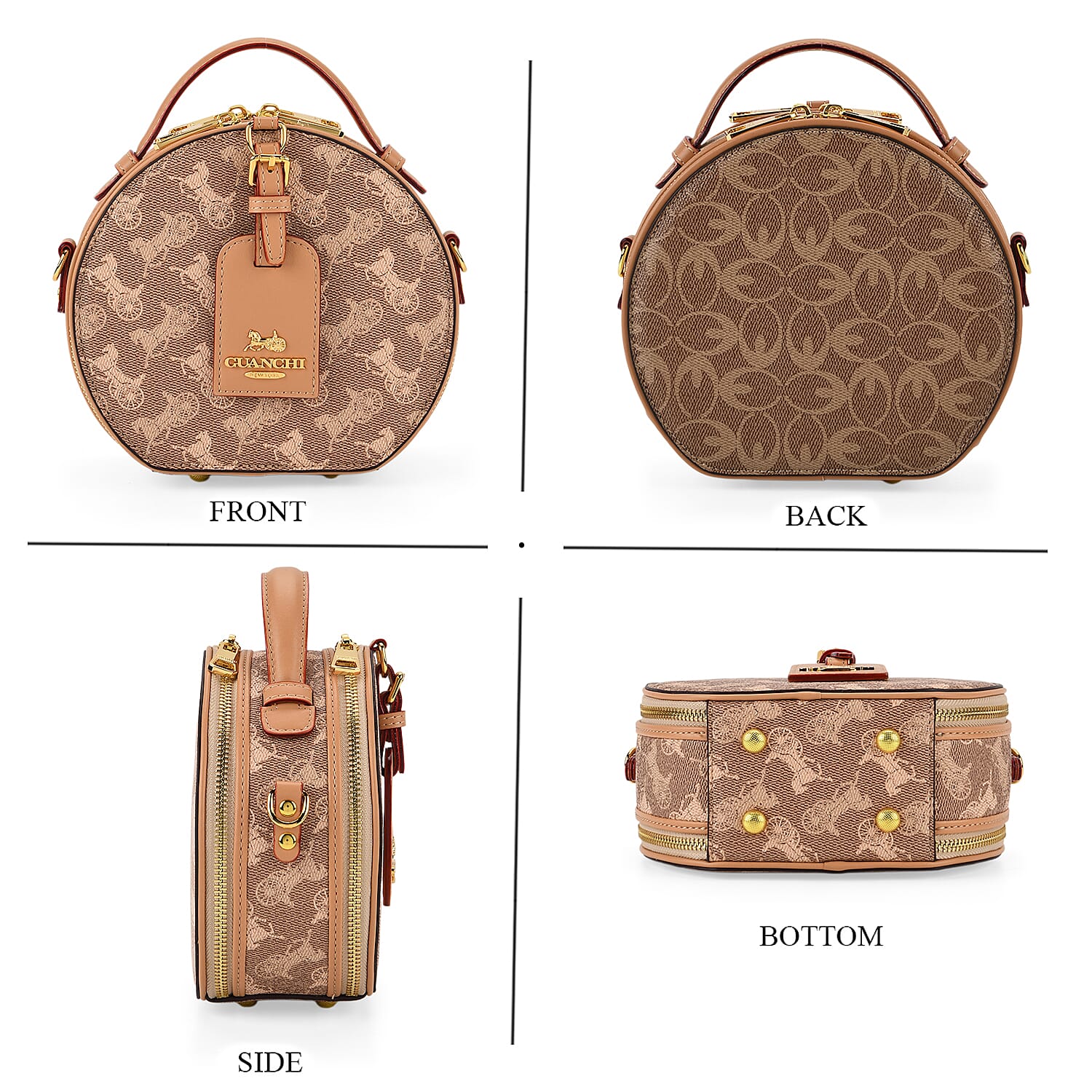 Guanchi Round Crossbody Bag with Top Handle - Brown