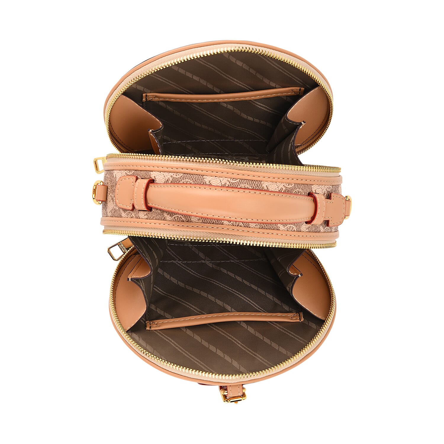 Guanchi Round Crossbody Bag with Top Handle - Brown