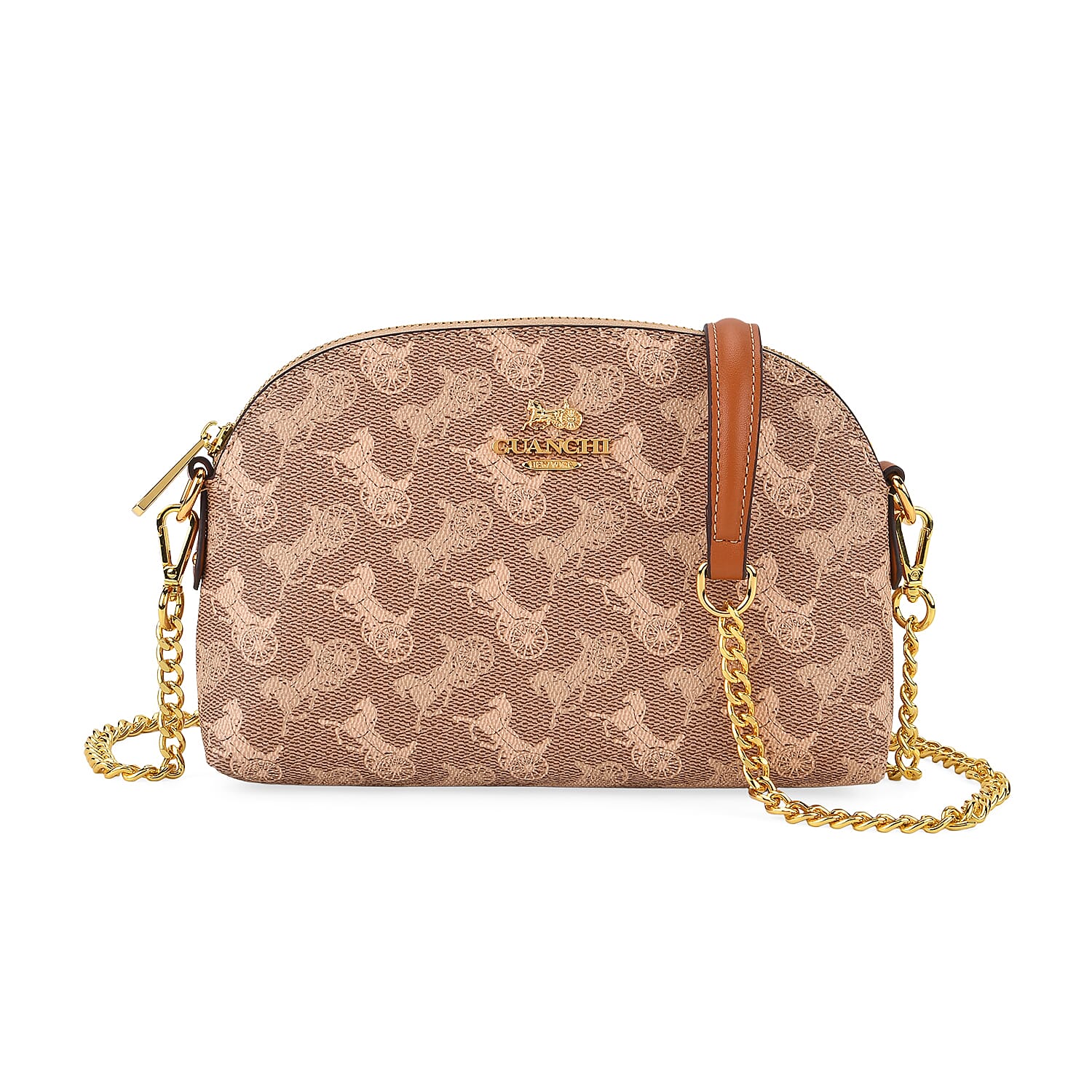 Guanchi Stylish Crossbody Bag with Shoulder Chain Strap - Brown & Beige