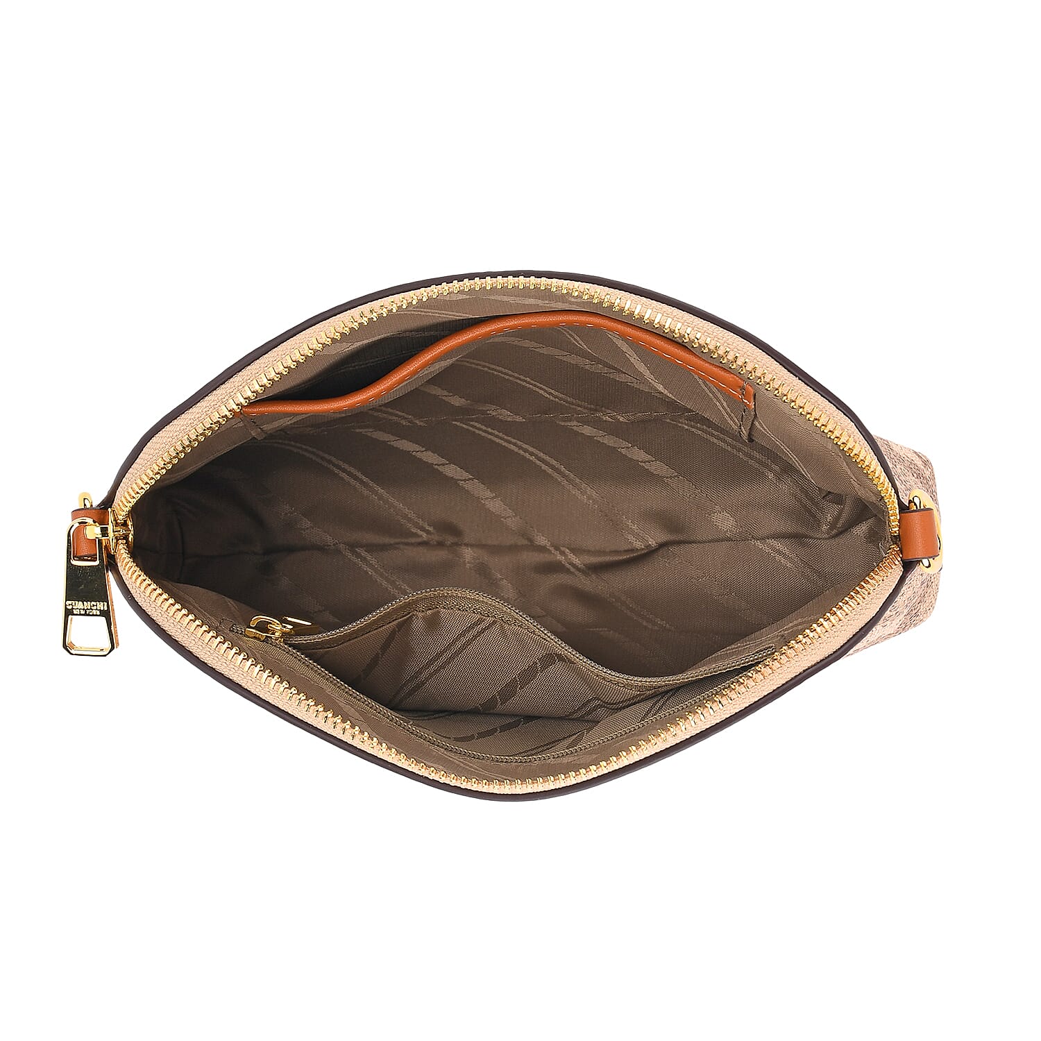 Guanchi Stylish Crossbody Bag with Shoulder Chain Strap - Brown & Beige