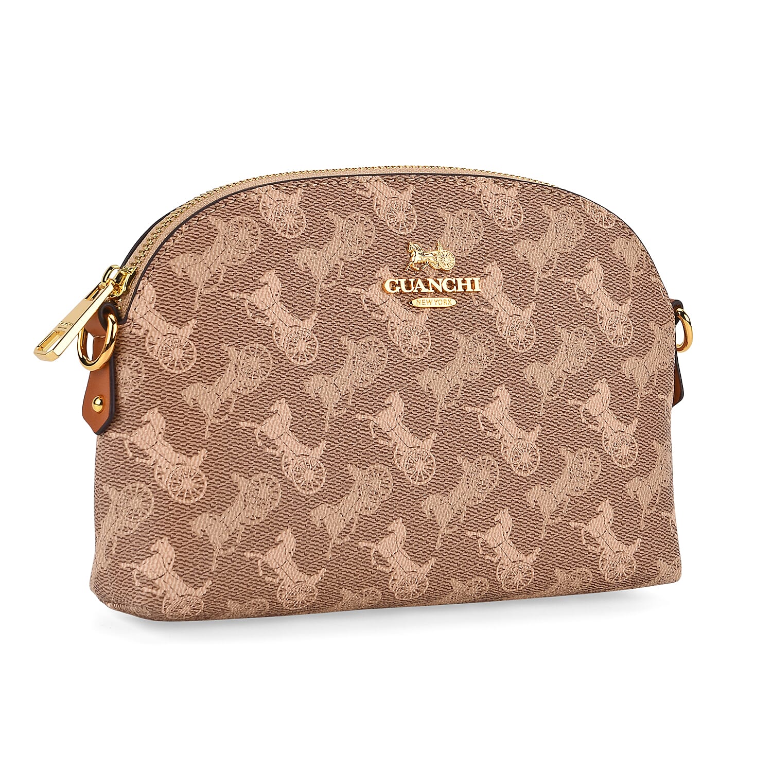 Guanchi Stylish Crossbody Bag with Shoulder Chain Strap - Brown & Beige