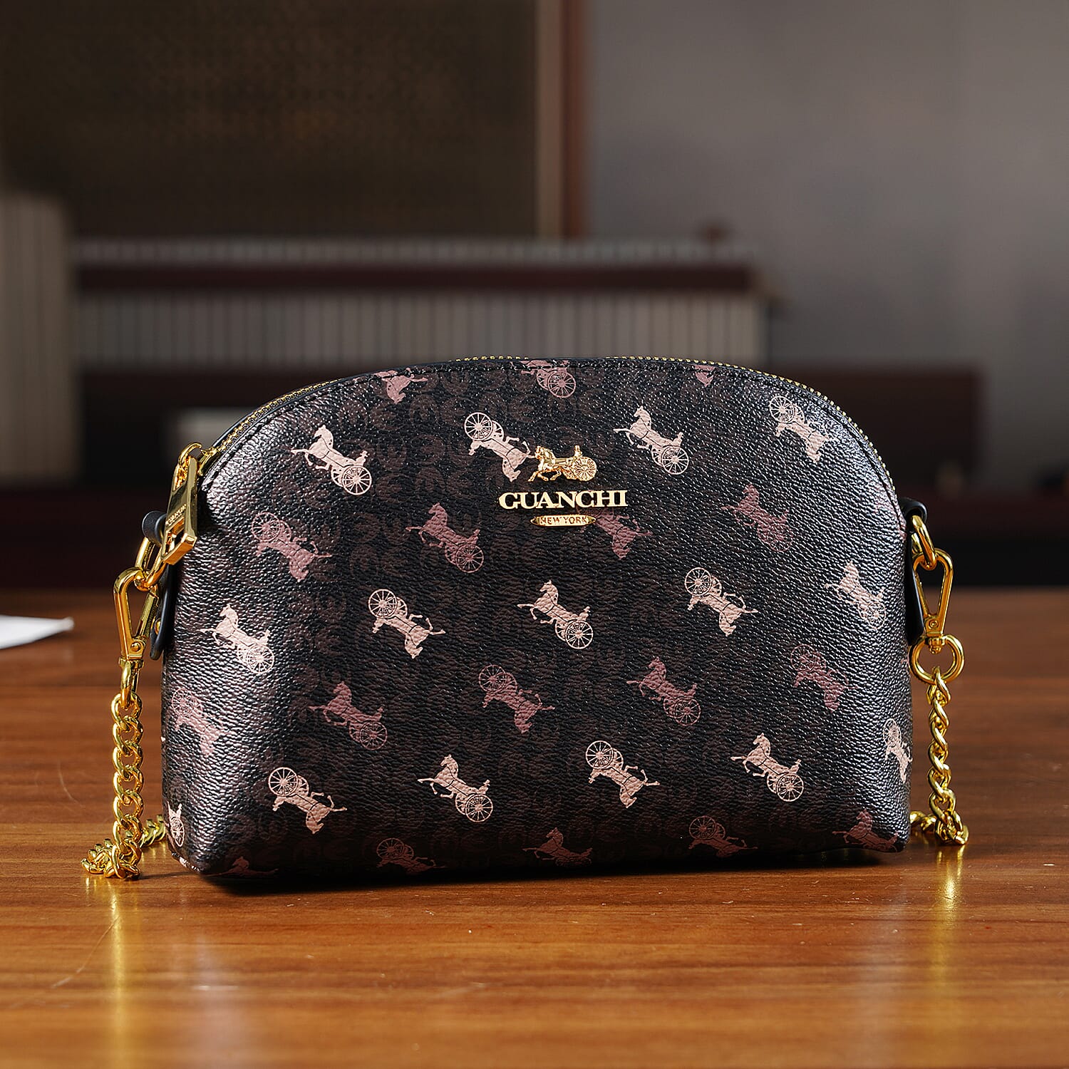 Guanchi Stylish Crossbody Bag with Shoulder Chain Strap - Dark Coffee