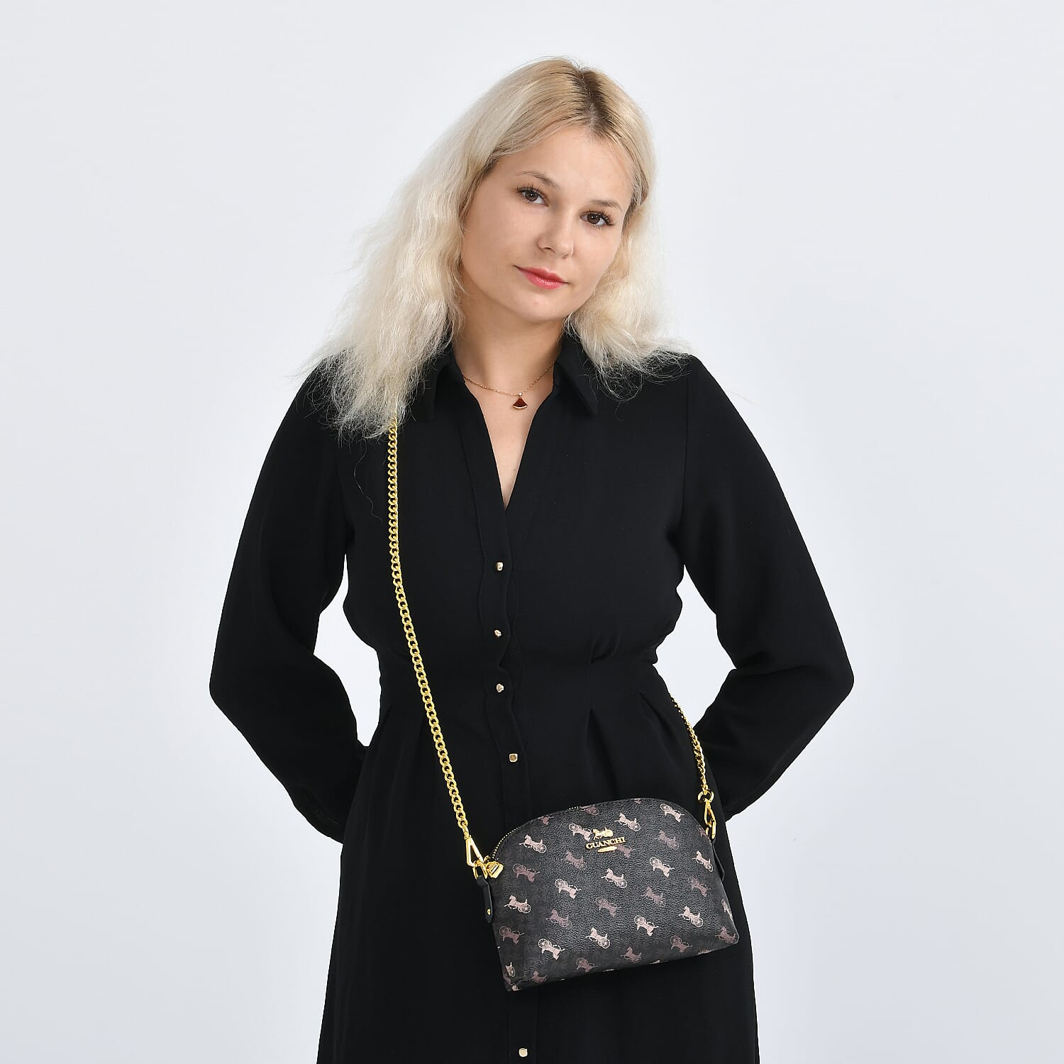 Guanchi Stylish Crossbody Bag with Shoulder Chain Strap - Dark Coffee