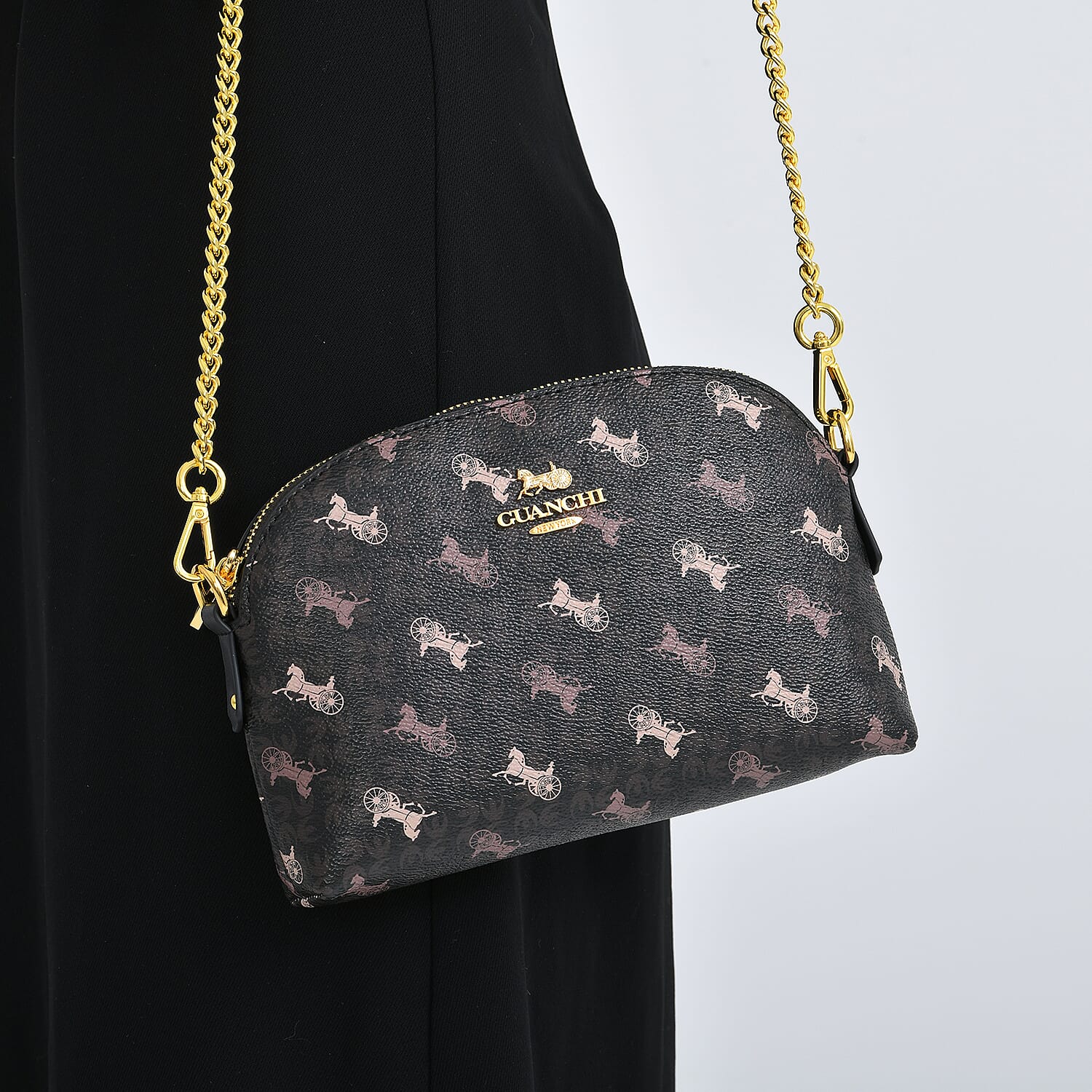 Guanchi Stylish Crossbody Bag with Shoulder Chain Strap - Dark Coffee