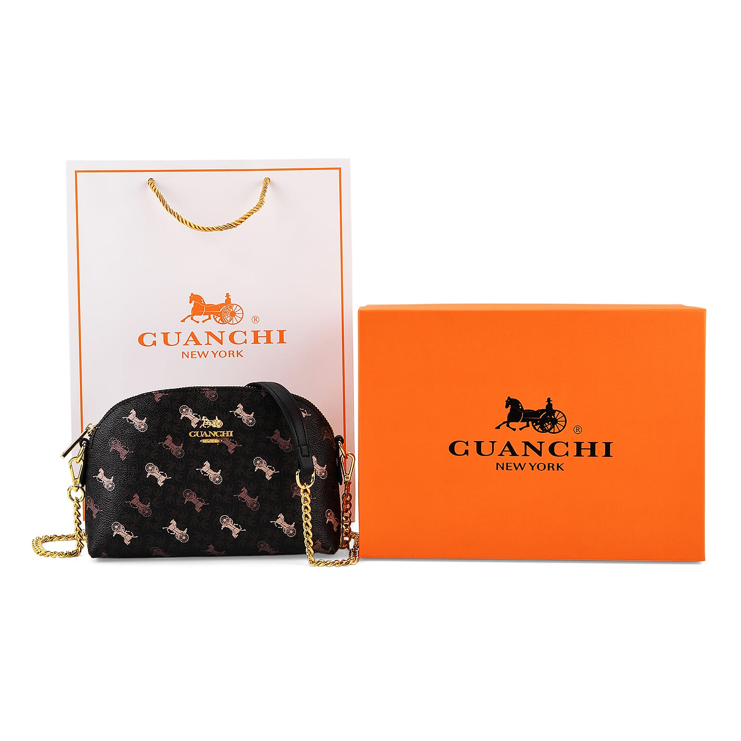 Guanchi Stylish Crossbody Bag with Shoulder Chain Strap - Dark Coffee