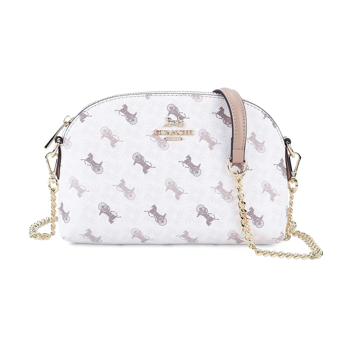 Guanchi Stylish Crossbody Bag with Shoulder Chain Strap - Ivory & Brown