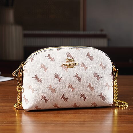 Guanchi Stylish Crossbody Bag with Shoulder Chain Strap - Ivory & Brown