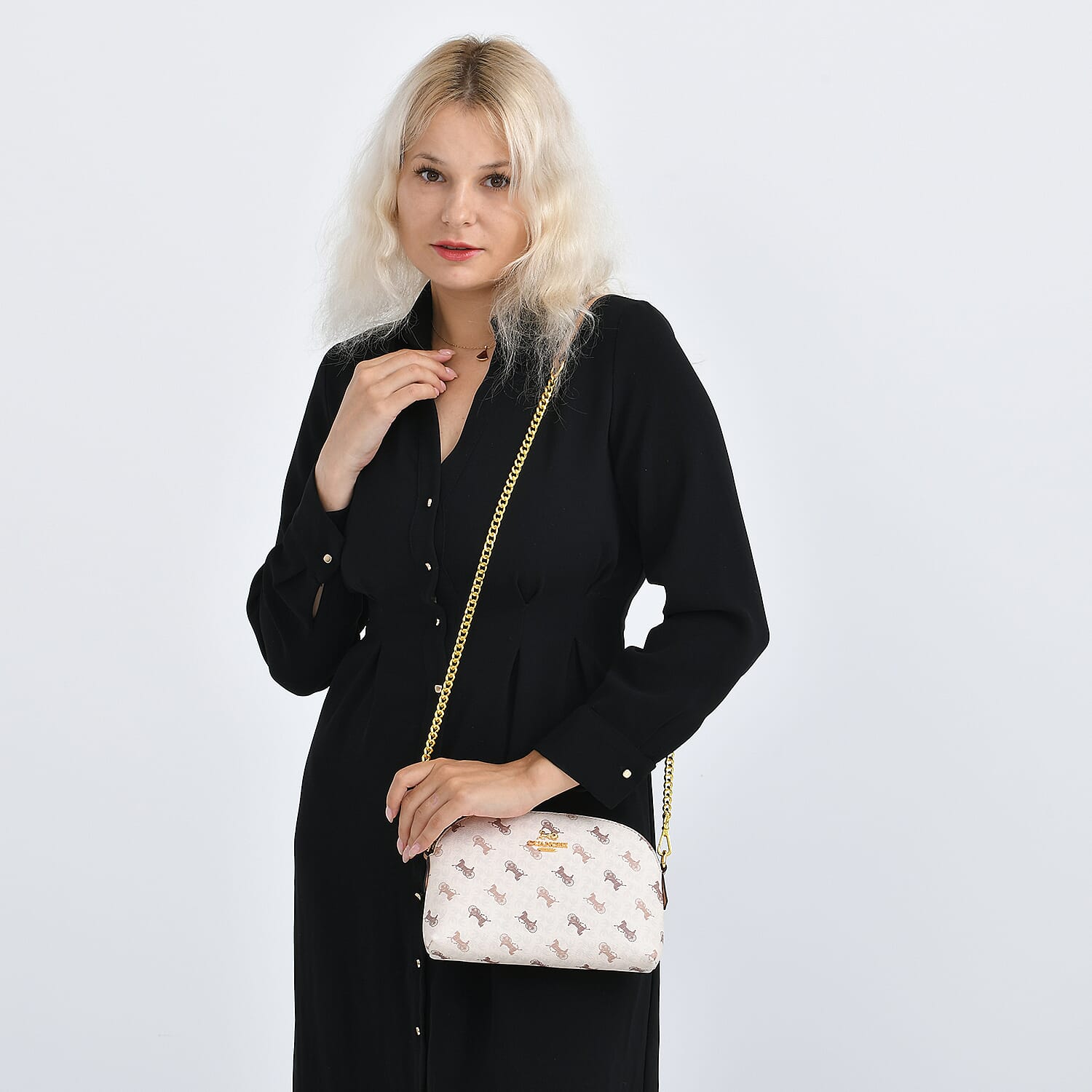 Guanchi Stylish Crossbody Bag with Shoulder Chain Strap - Ivory & Brown