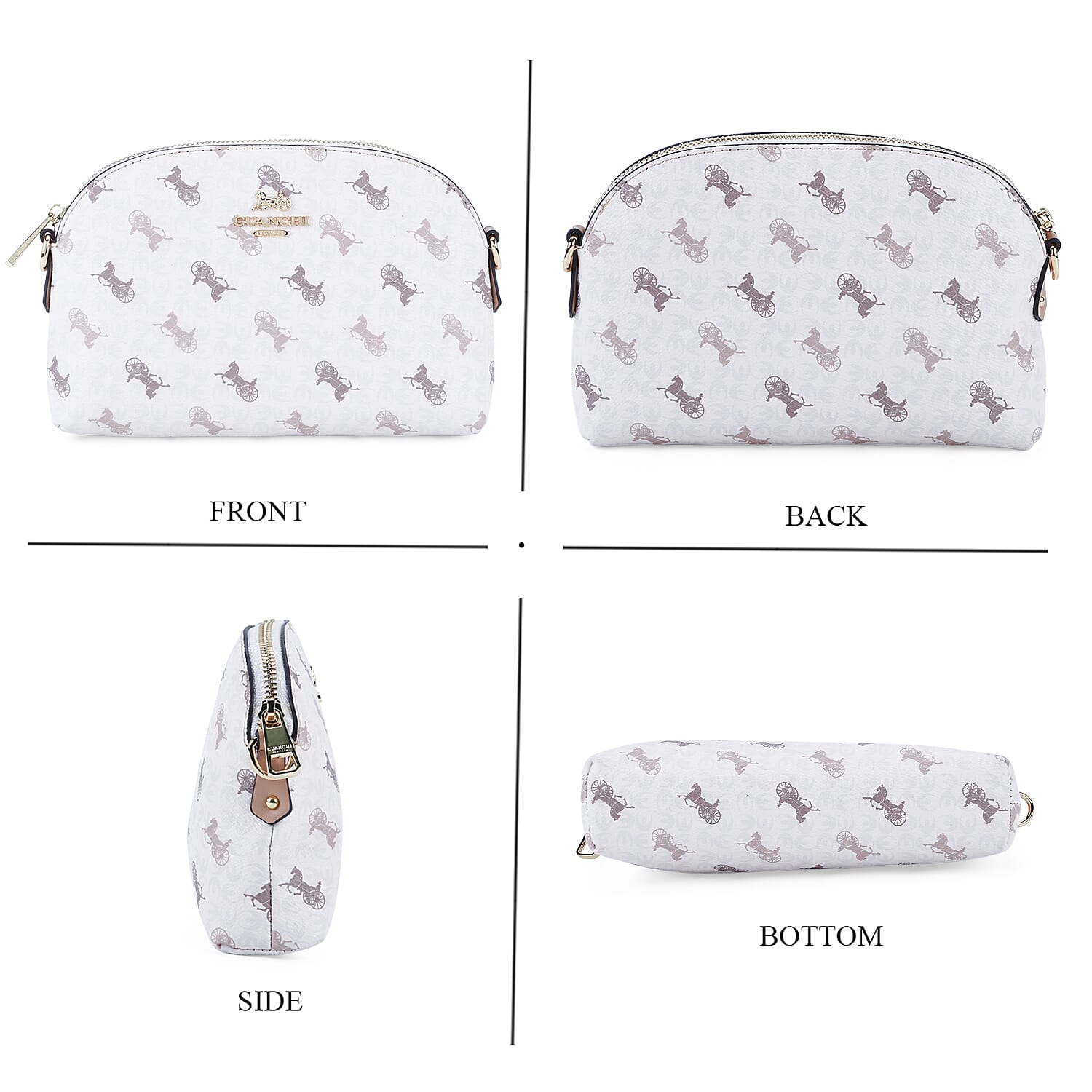 Guanchi Stylish Crossbody Bag with Shoulder Chain Strap - Ivory & Brown