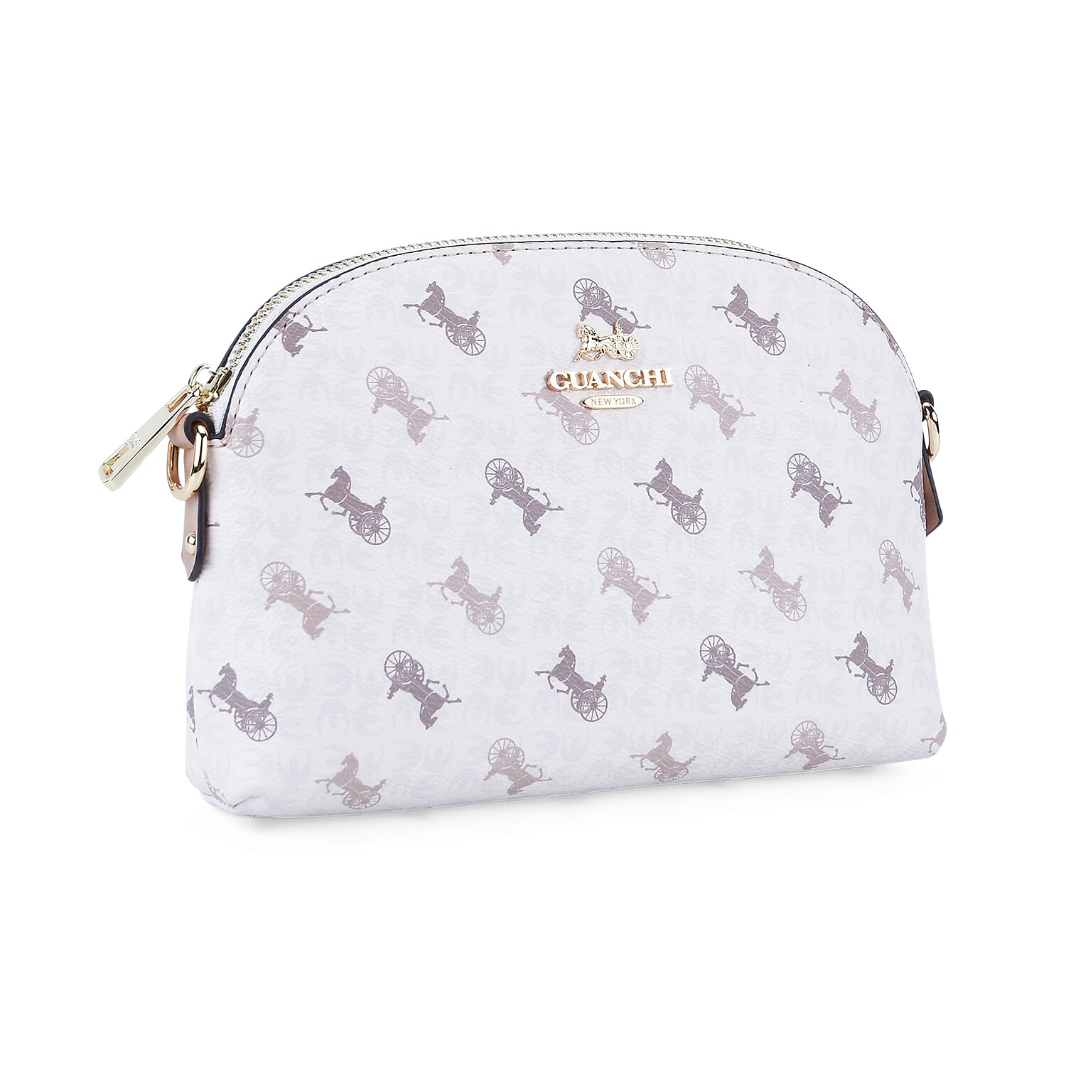 Guanchi Stylish Crossbody Bag with Shoulder Chain Strap - Ivory & Brown