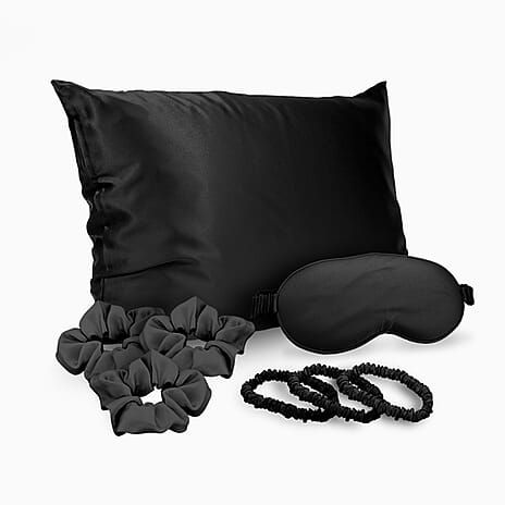 THE BEST GIFT OFFER - Cloud Nine 100% Mulberry Silk Gift Box Includes Pillowcase, Eyemask and Scrunchies - Black