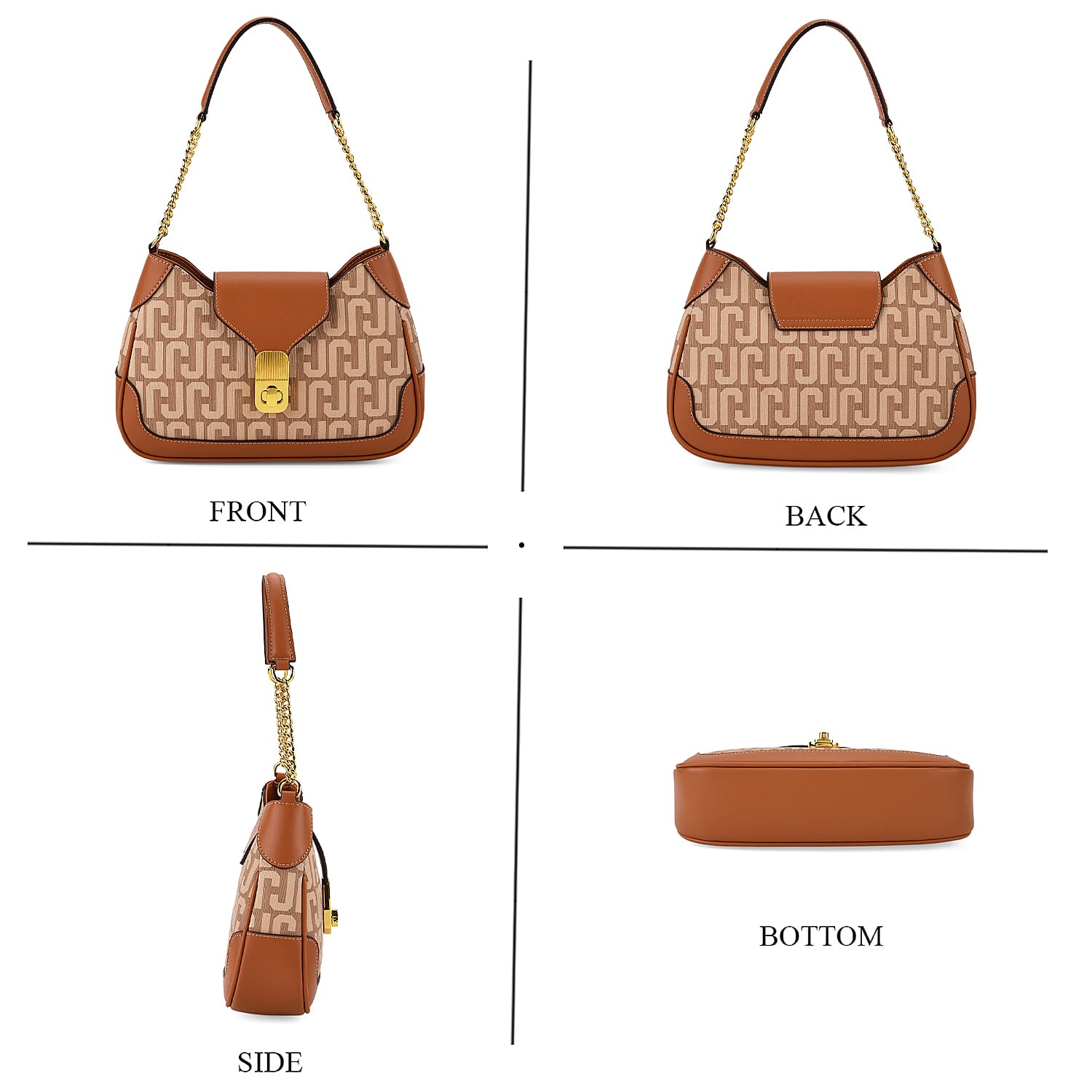 JVC- Milano Style Structured Saddle Bag with Flap Lock & Shoulder Strap (100 cm) - Tan & Beige