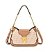 JVC- Milano Style Structured Saddle Bag with Flap Lock & Shoulder Strap (100 cm) - Tan & Beige