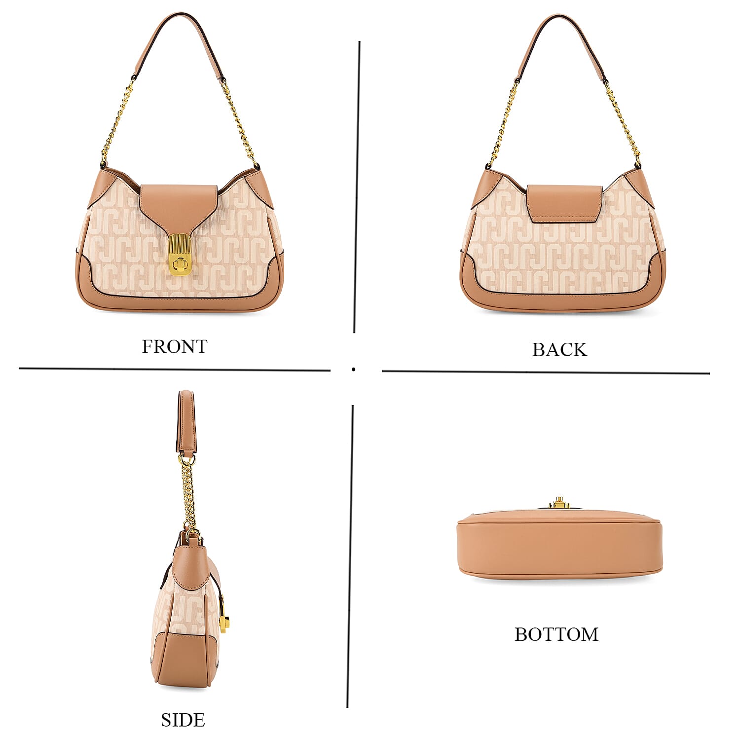 JVC- Milano Style Structured Saddle Bag with Flap Lock & Shoulder Strap (100 cm) - Ivory & Brown