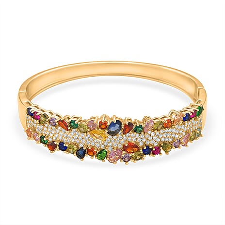Multi Colour Cubic Zirconia Full Bangle (Size 7.5) in Yellow Gold Plated.