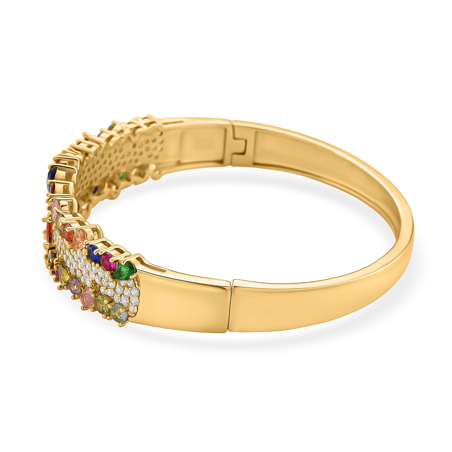Multi Colour Cubic Zirconia Full Bangle (Size 7.5) in Yellow Gold Plated.