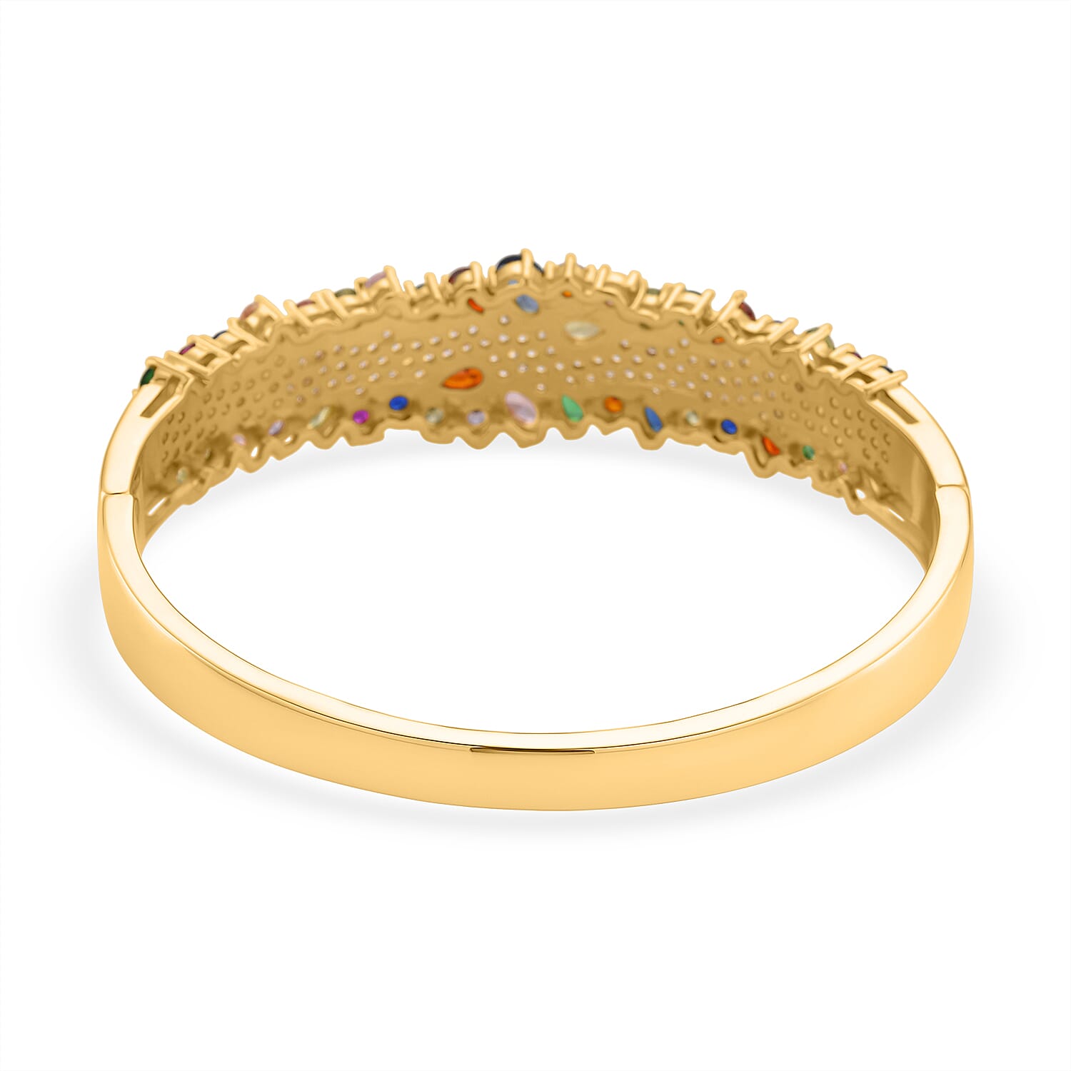 Multi Colour Cubic Zirconia Full Bangle (Size 7.5) in Yellow Gold Plated.