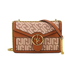 JVC- Milano Style Shoulder Bag with Chain Strap (128 cm) - Ivory & Brown