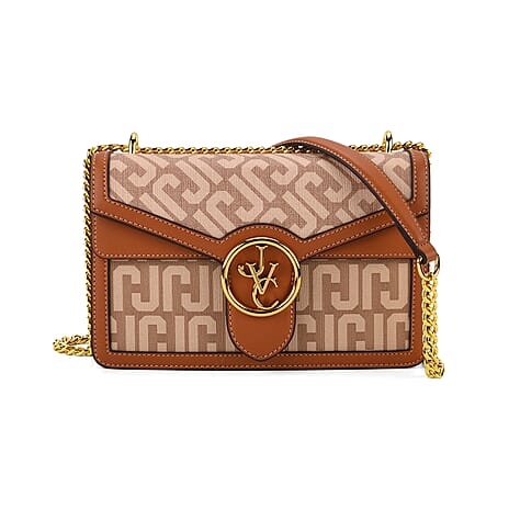 JVC- Milano Style Shoulder Bag with Chain Strap (128 cm) - Tan & Beige