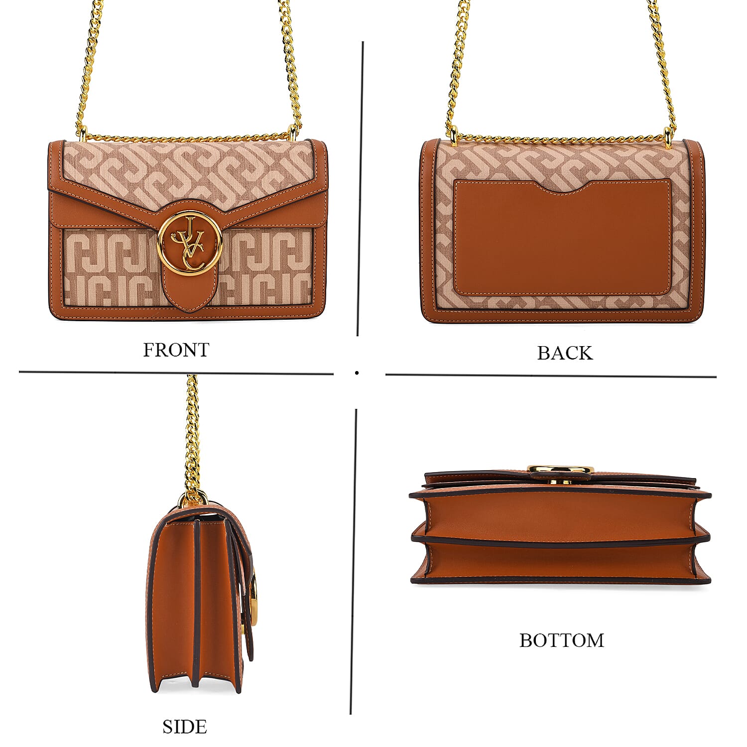 JVC- Milano Style Shoulder Bag with Chain Strap (128 cm) - Tan & Beige