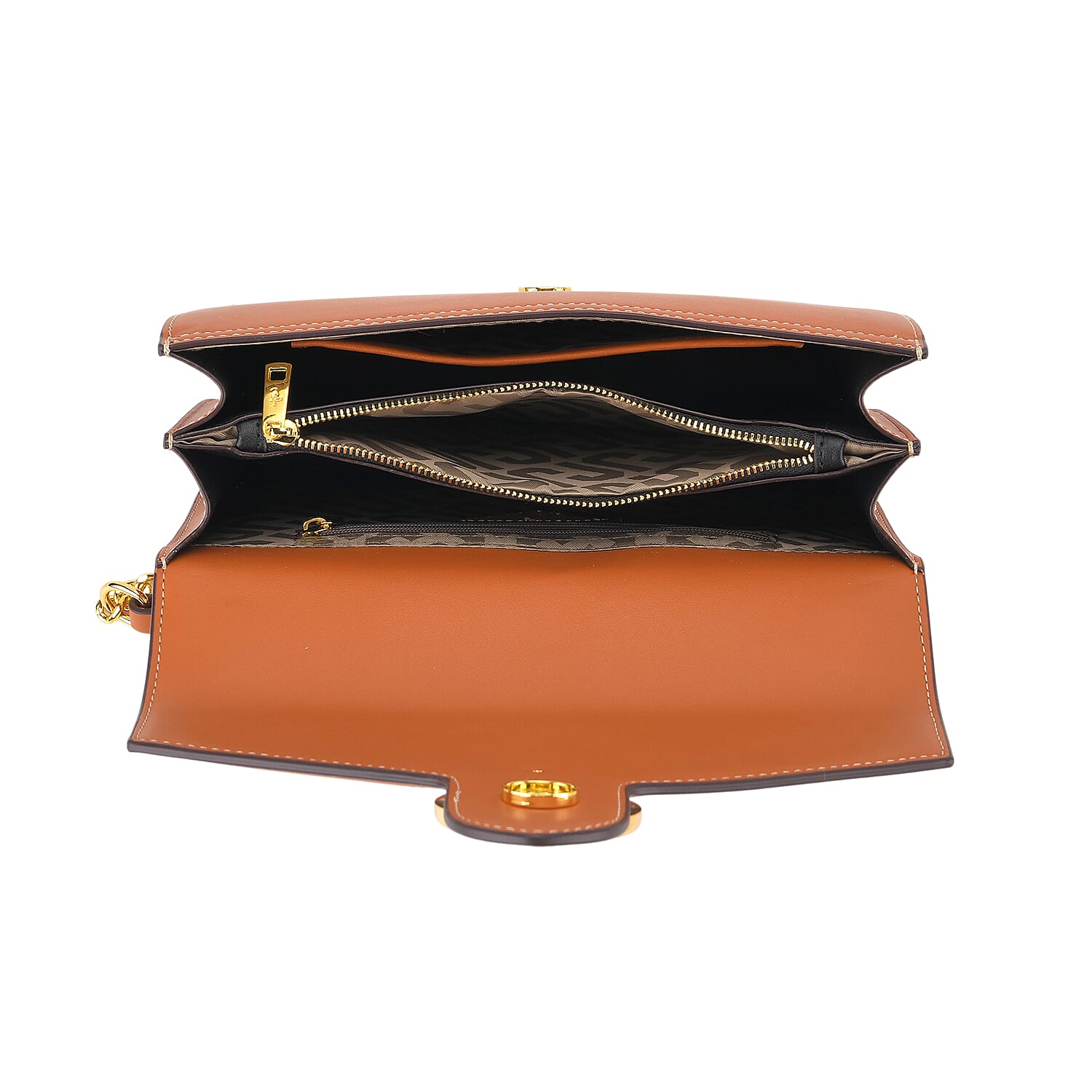 JVC- Milano Style Shoulder Bag with Chain Strap (128 cm) - Tan & Beige