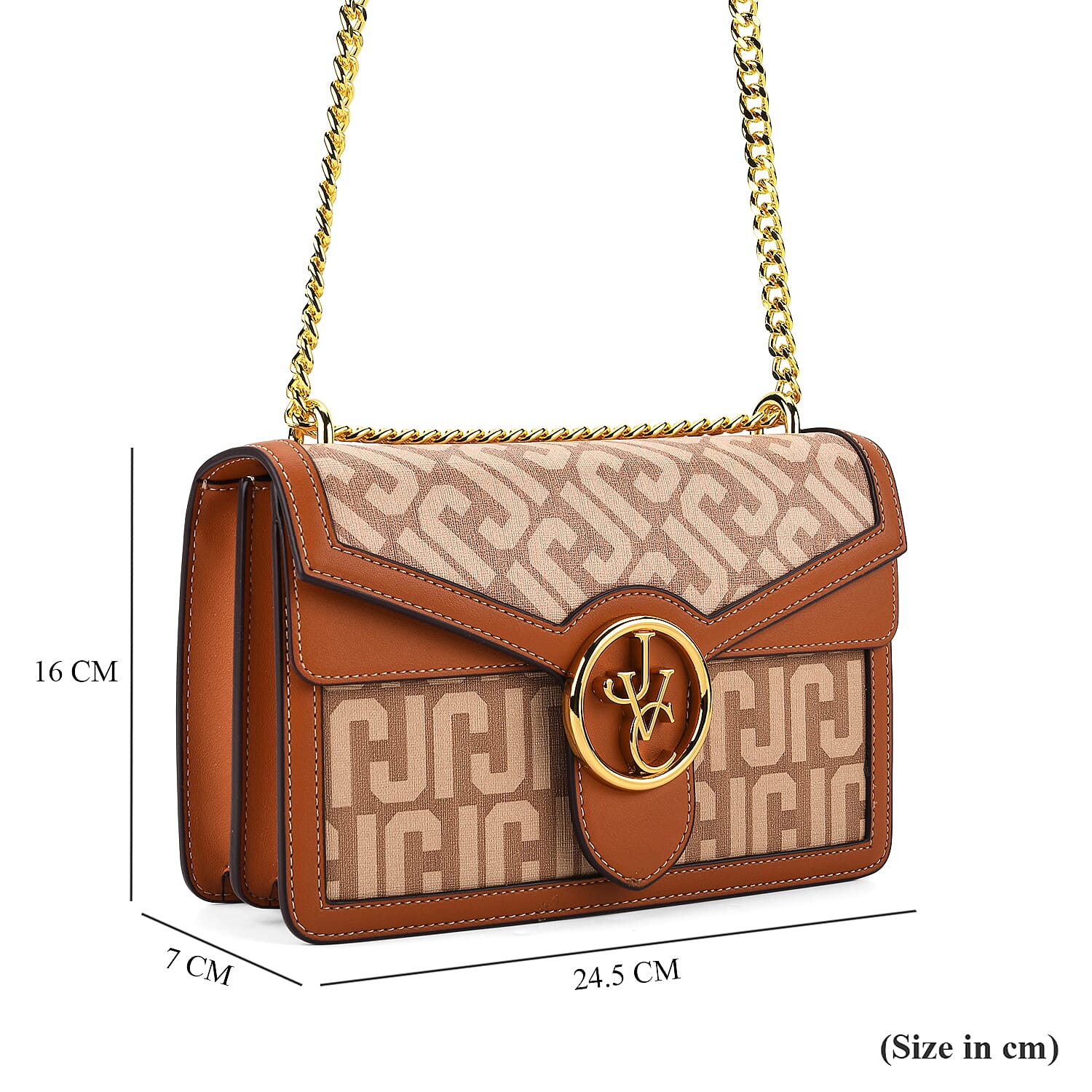 JVC- Milano Style Shoulder Bag with Chain Strap (128 cm) - Tan & Beige