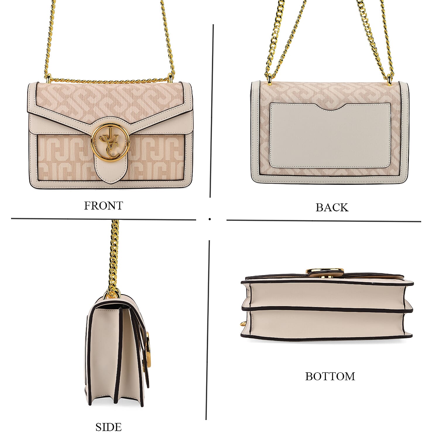 JVC- Milano Style Shoulder Bag with Chain Strap (128 cm) - Ivory & Brown