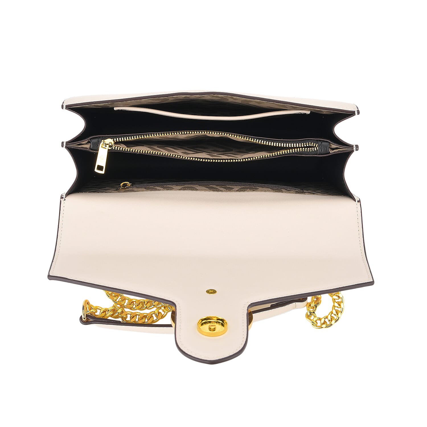 JVC- Milano Style Shoulder Bag with Chain Strap (128 cm) - Ivory & Brown