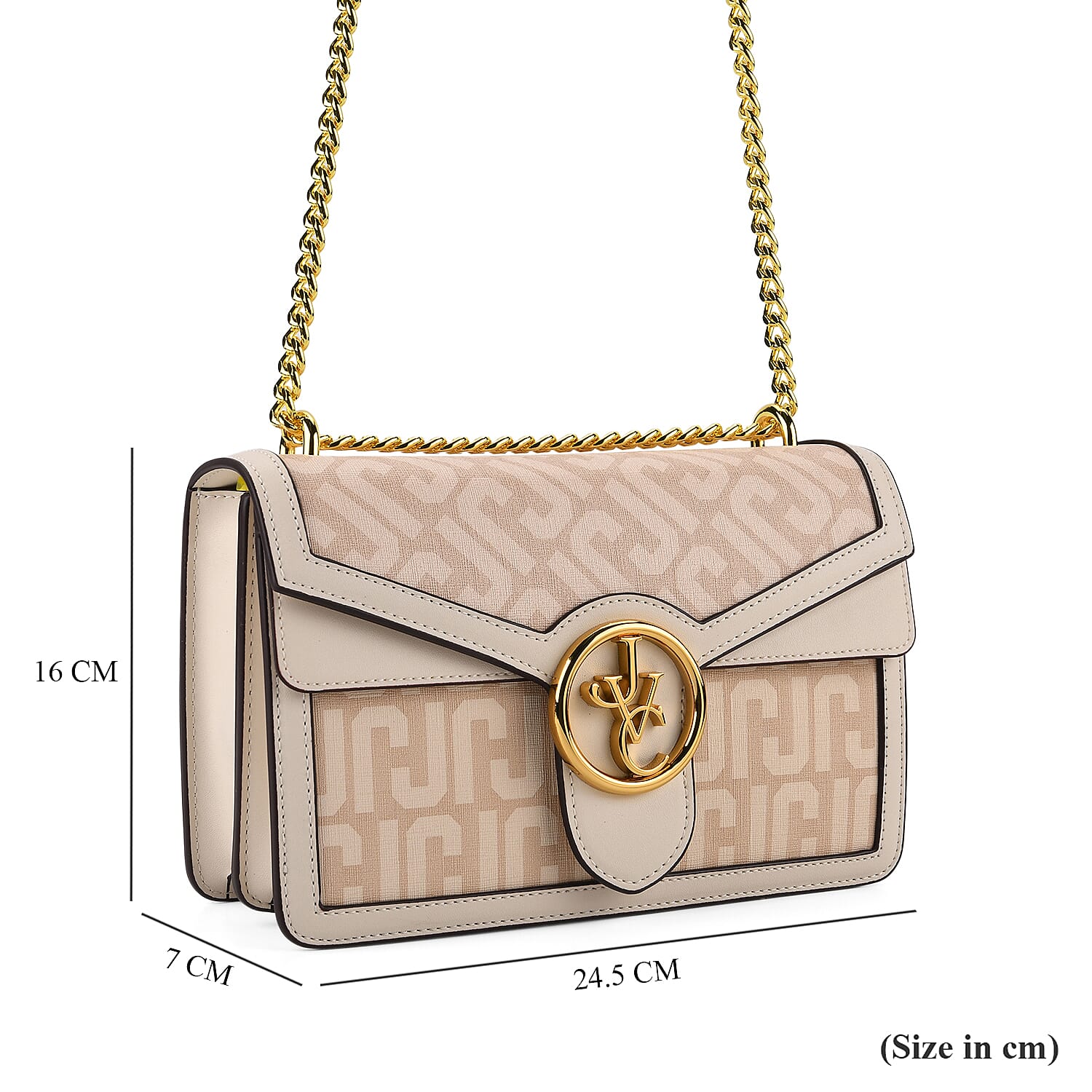 JVC- Milano Style Shoulder Bag with Chain Strap (128 cm) - Ivory & Brown