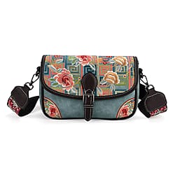 Floral Embroidered Sling Crossbody Bag - Blue