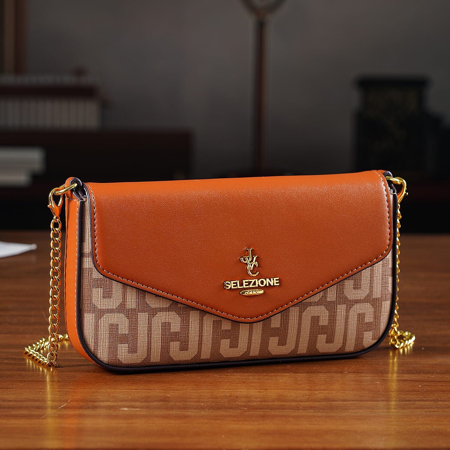 JVC- Milano Style Italian Luxury Shoulder Chain Crossbody Bag - Brown & Tan