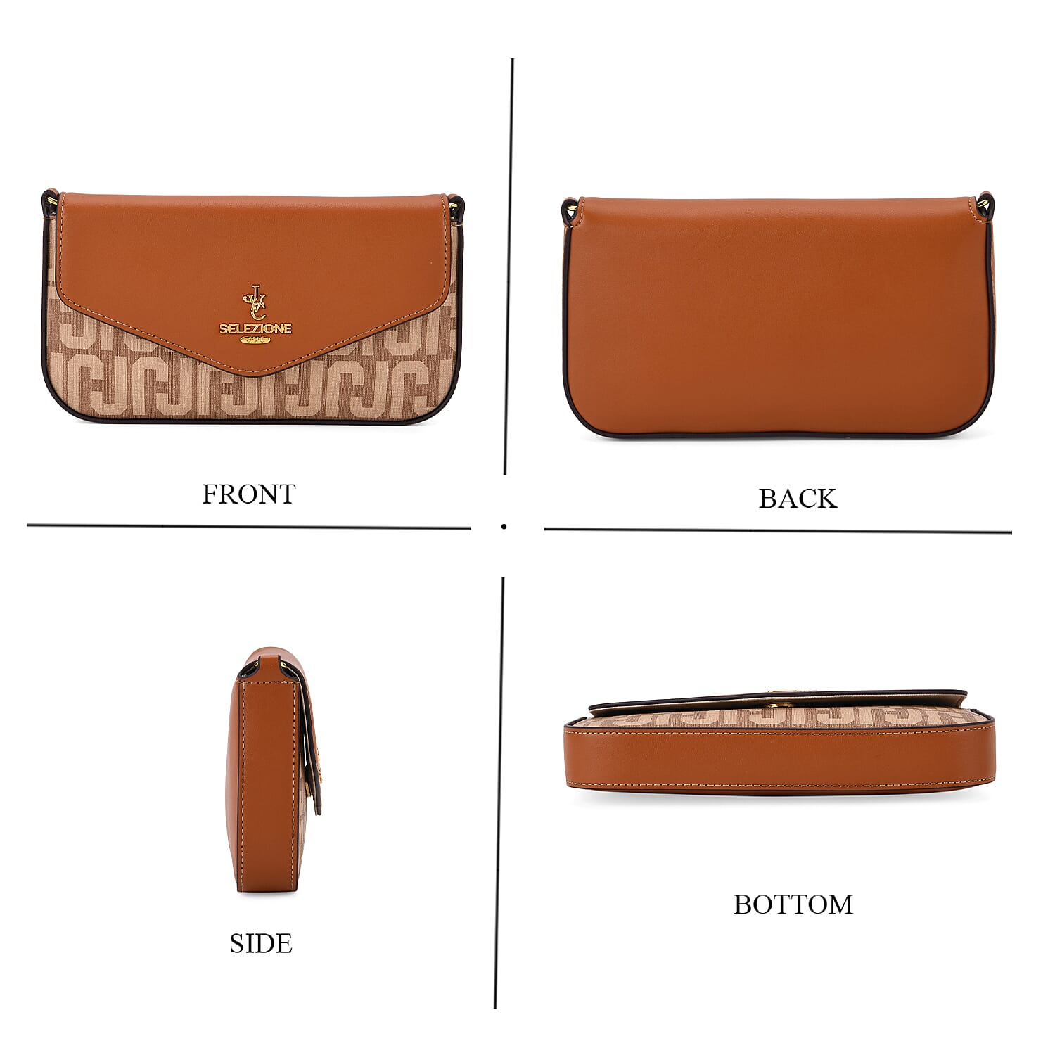 JVC- Milano Style Italian Luxury Shoulder Chain Crossbody Bag - Brown & Tan