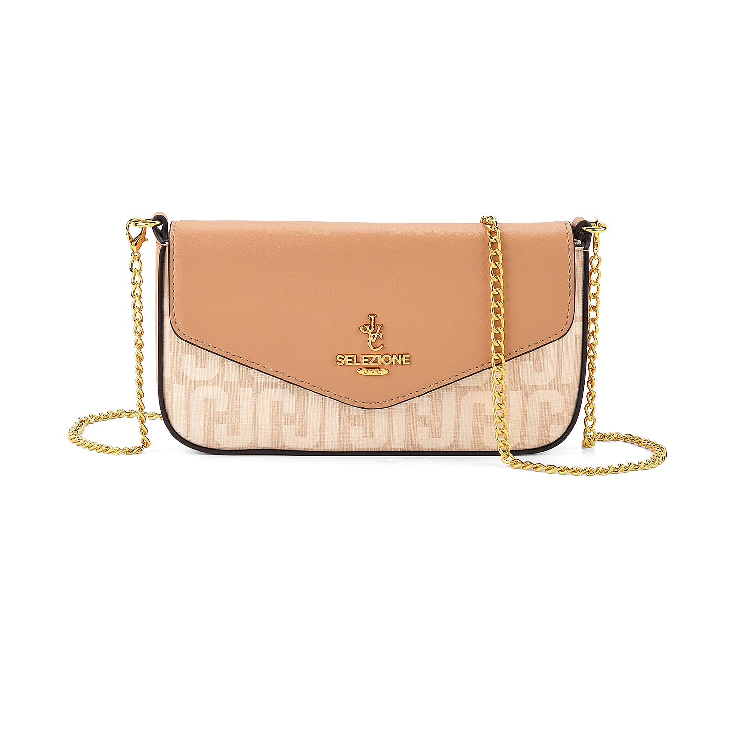 JVC- Milano Style Italian Luxury Shoulder Chain Crossbody Bag - Khaki & Beige