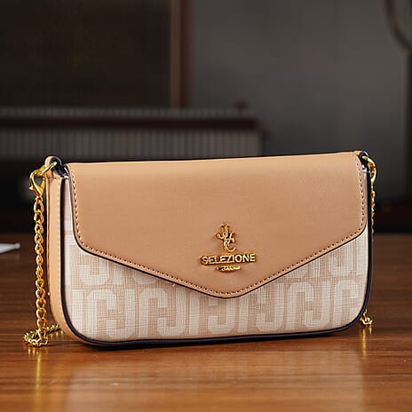 JVC- Milano Style Italian Luxury Shoulder Chain Crossbody Bag - Khaki & Beige