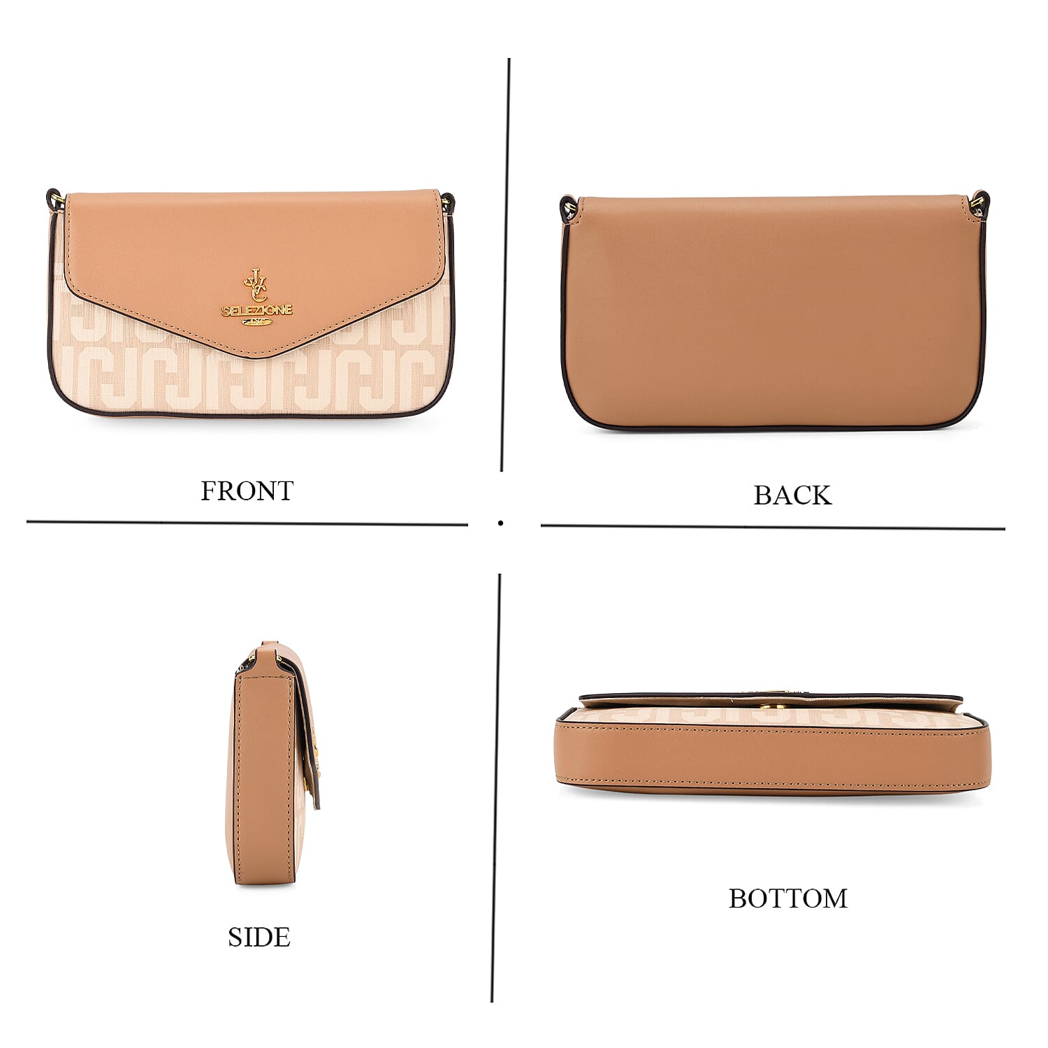 JVC- Milano Style Italian Luxury Shoulder Chain Crossbody Bag - Khaki & Beige