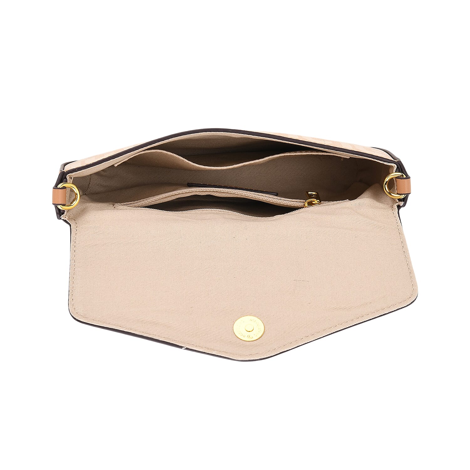 JVC- Milano Style Italian Luxury Shoulder Chain Crossbody Bag - Khaki & Beige