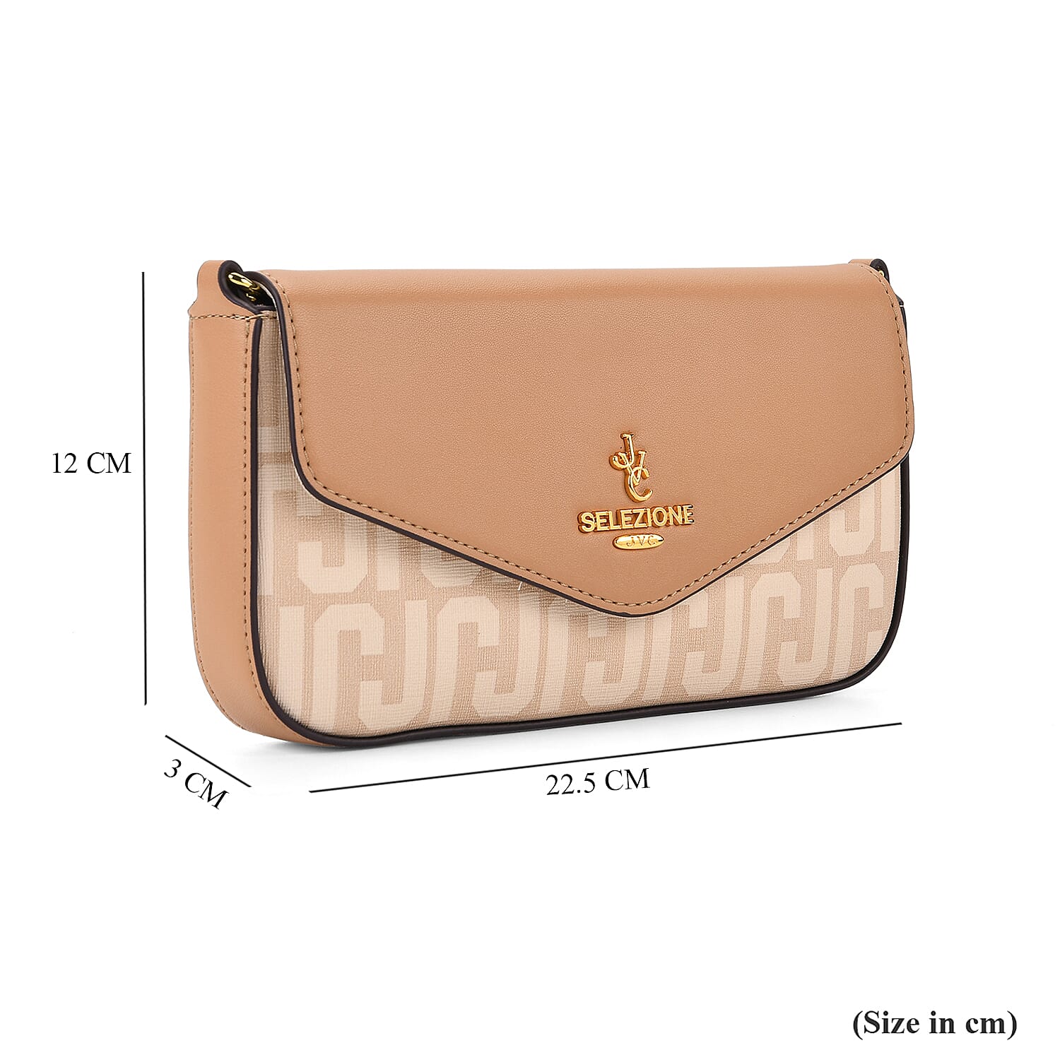 JVC- Milano Style Italian Luxury Shoulder Chain Crossbody Bag - Khaki & Beige