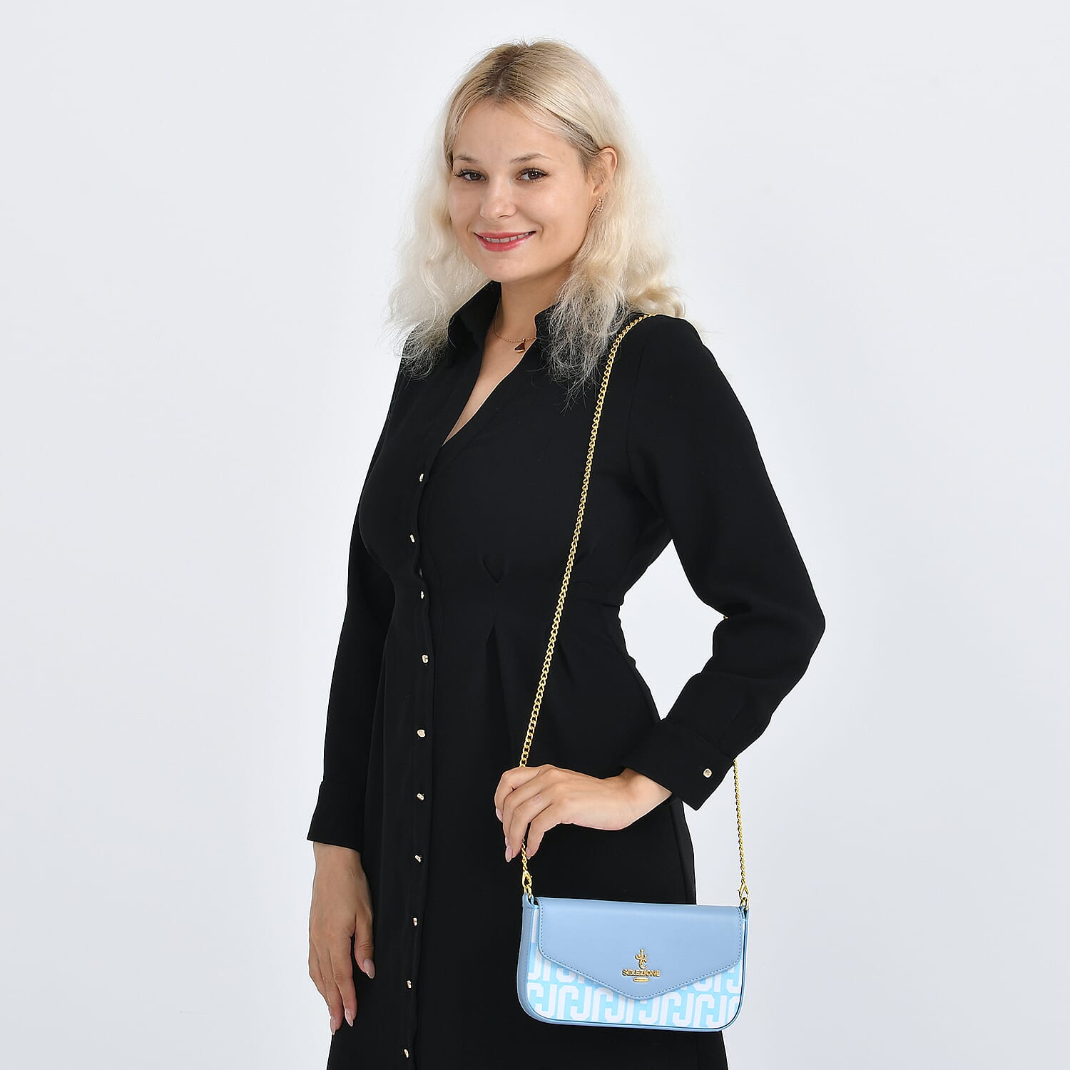 JVC- Milano Style  Luxury Clutch with Shoulder Chain Strap (114 cm) - Blue