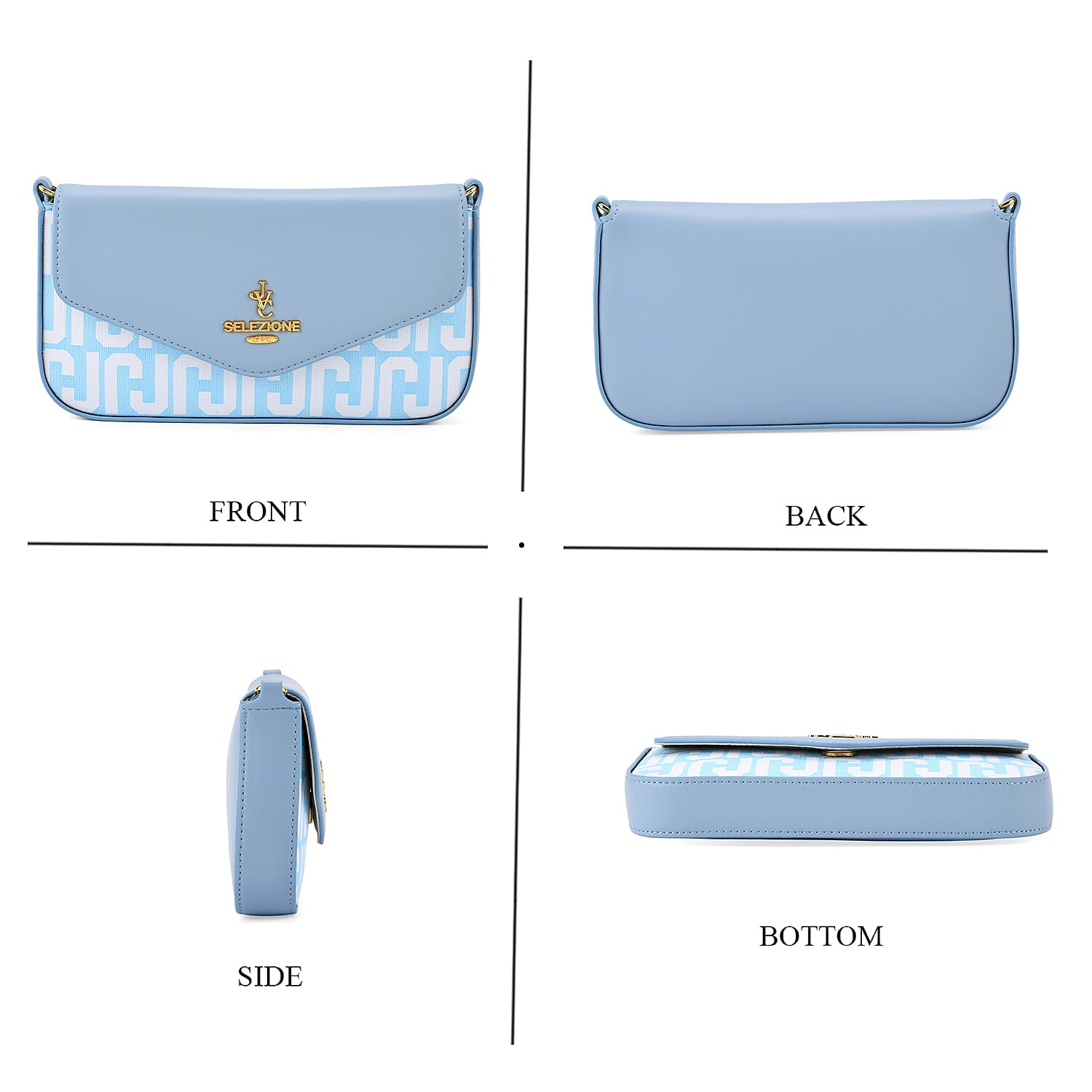 JVC- Milano Style  Luxury Clutch with Shoulder Chain Strap (114 cm) - Blue