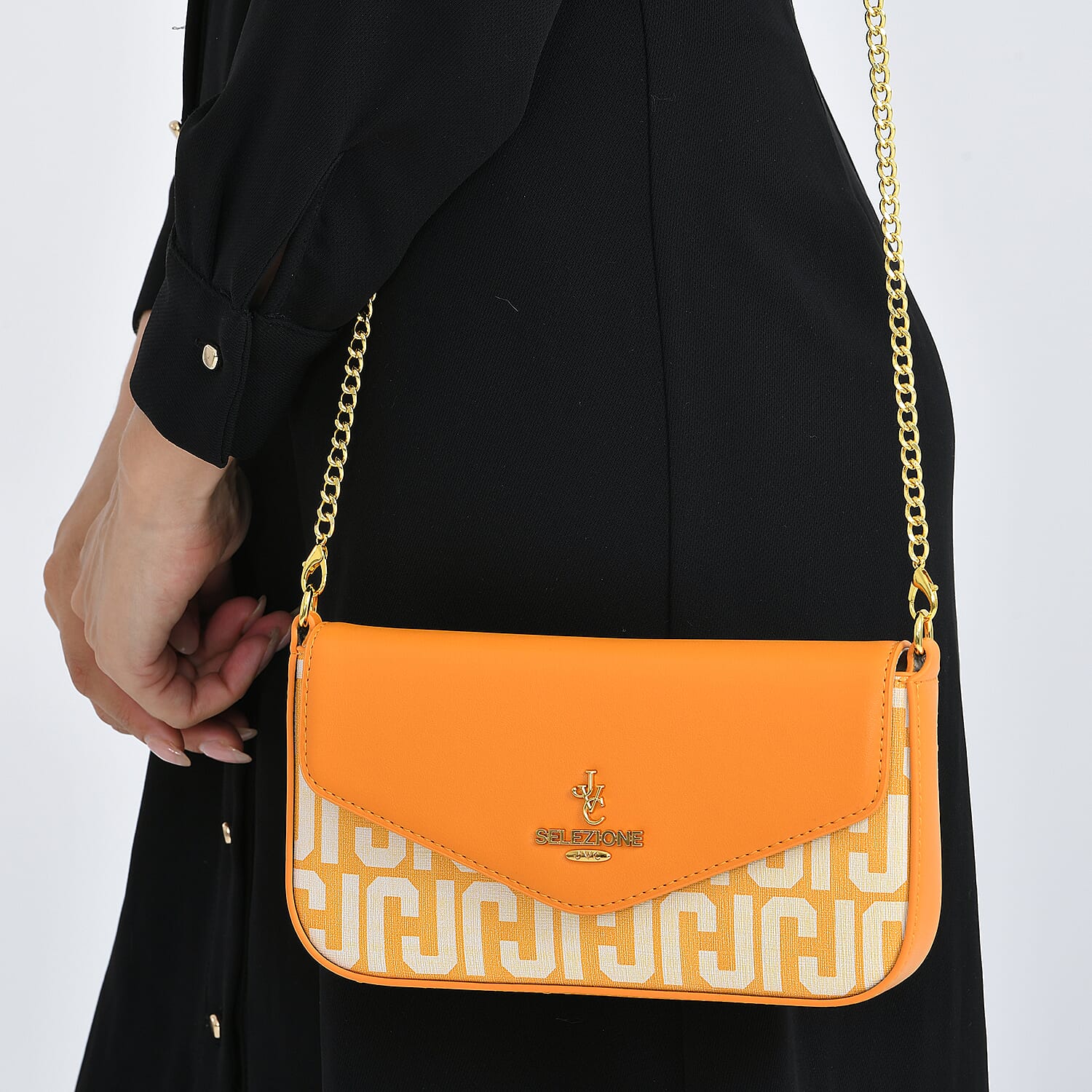 JVC- Milano Style Luxury Clutch with Shoulder Chain Strap (114 cm) - Orange