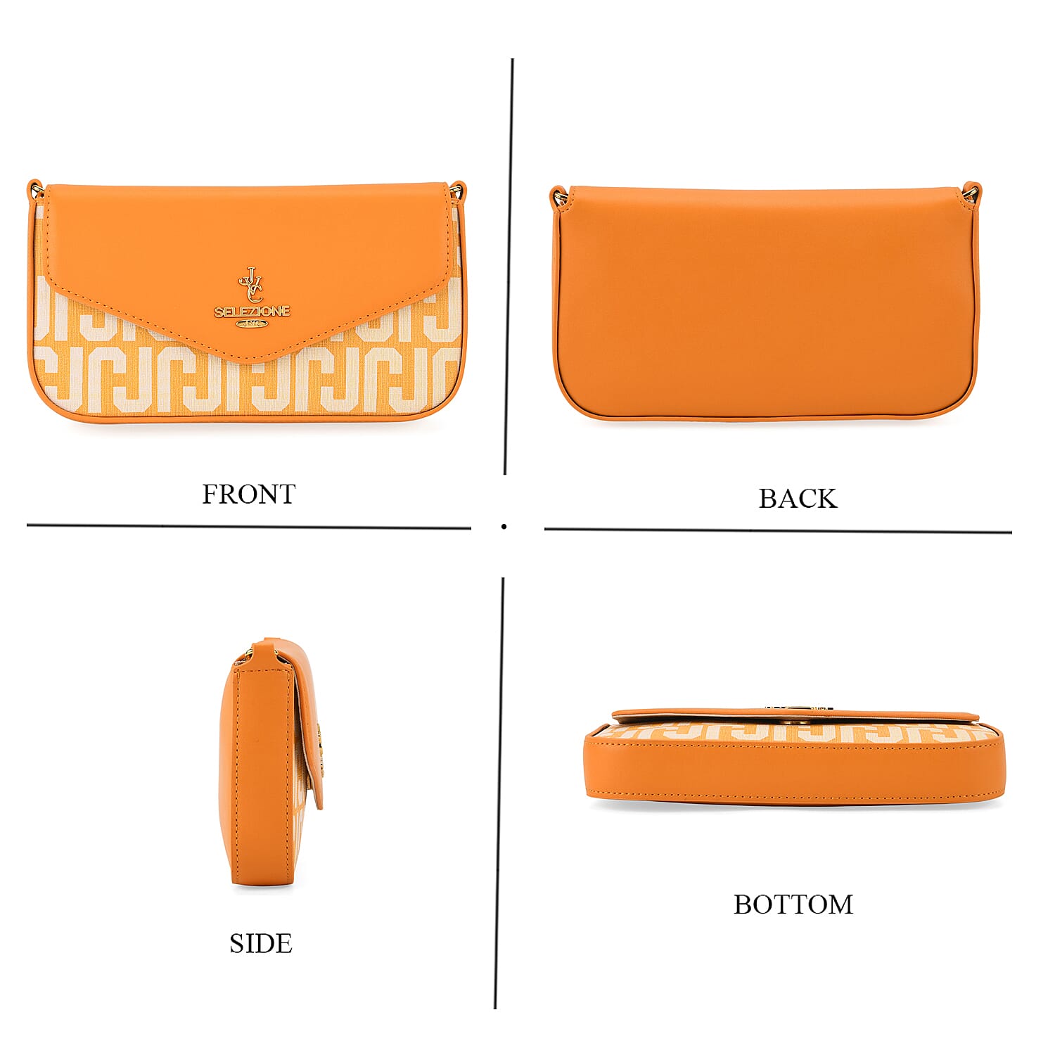 JVC- Milano Style Luxury Clutch with Shoulder Chain Strap (114 cm) - Orange