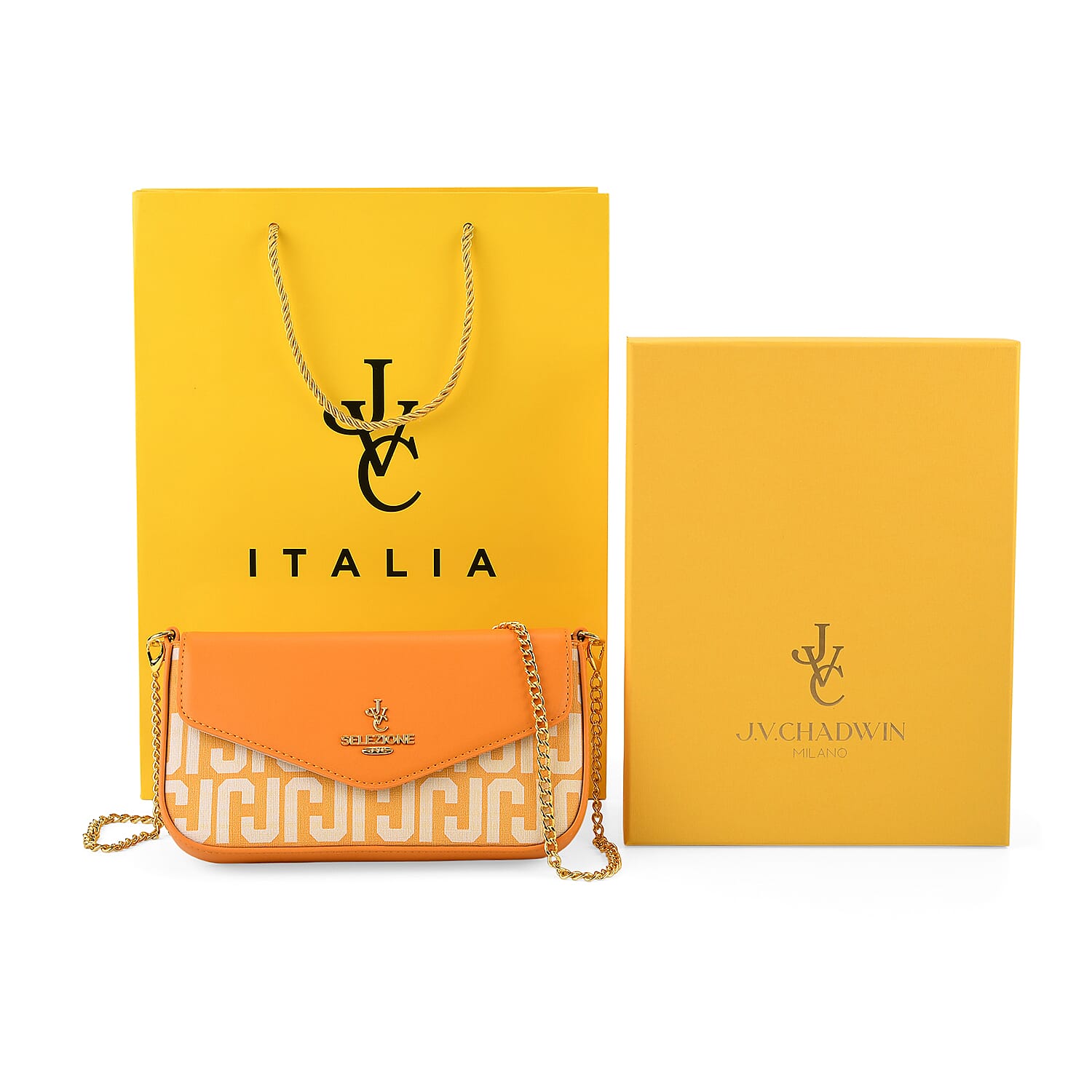 JVC- Milano Style Luxury Clutch with Shoulder Chain Strap (114 cm) - Orange