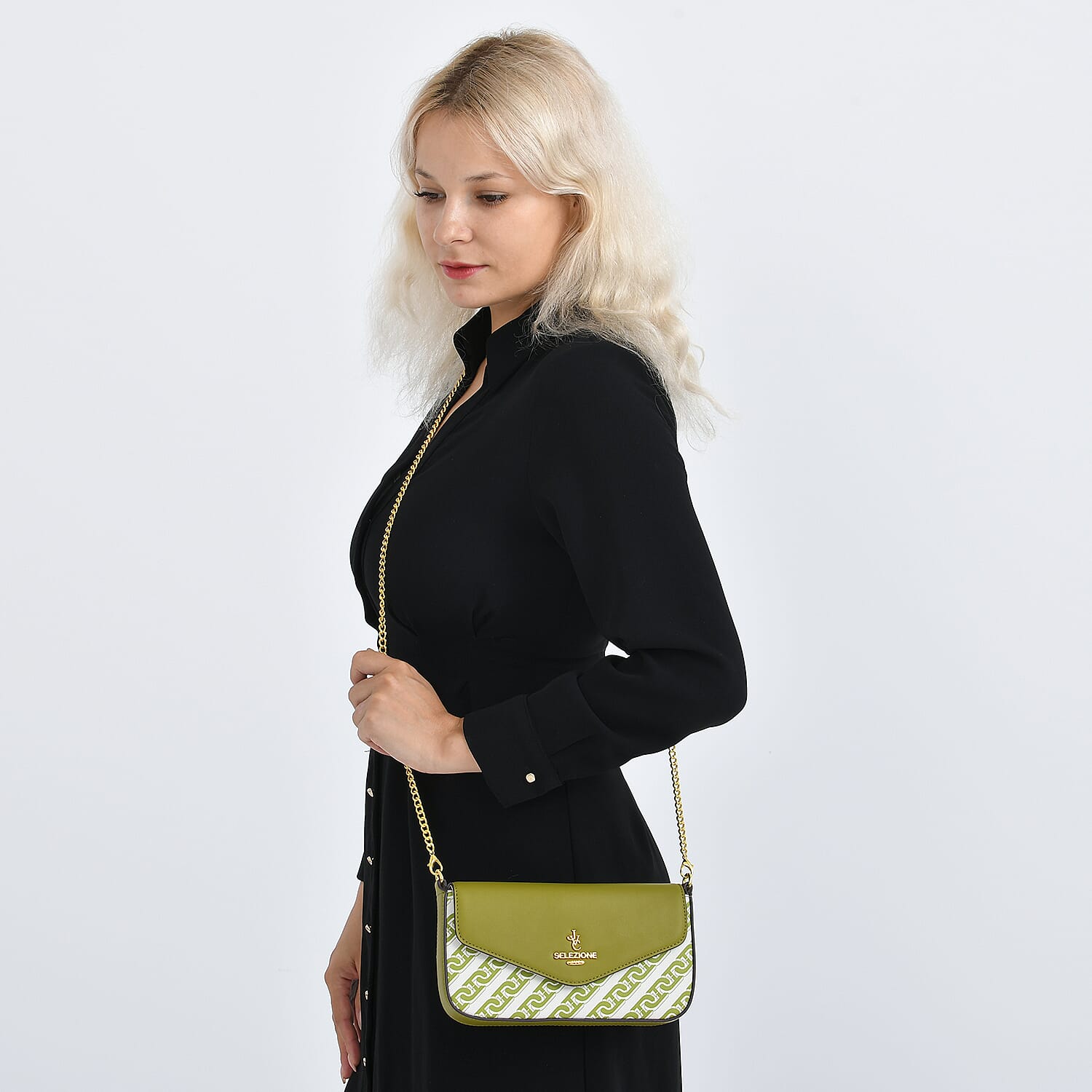 JVC- Milano Style Clutch with Shoulder Chain Strap (114 cm) - Green