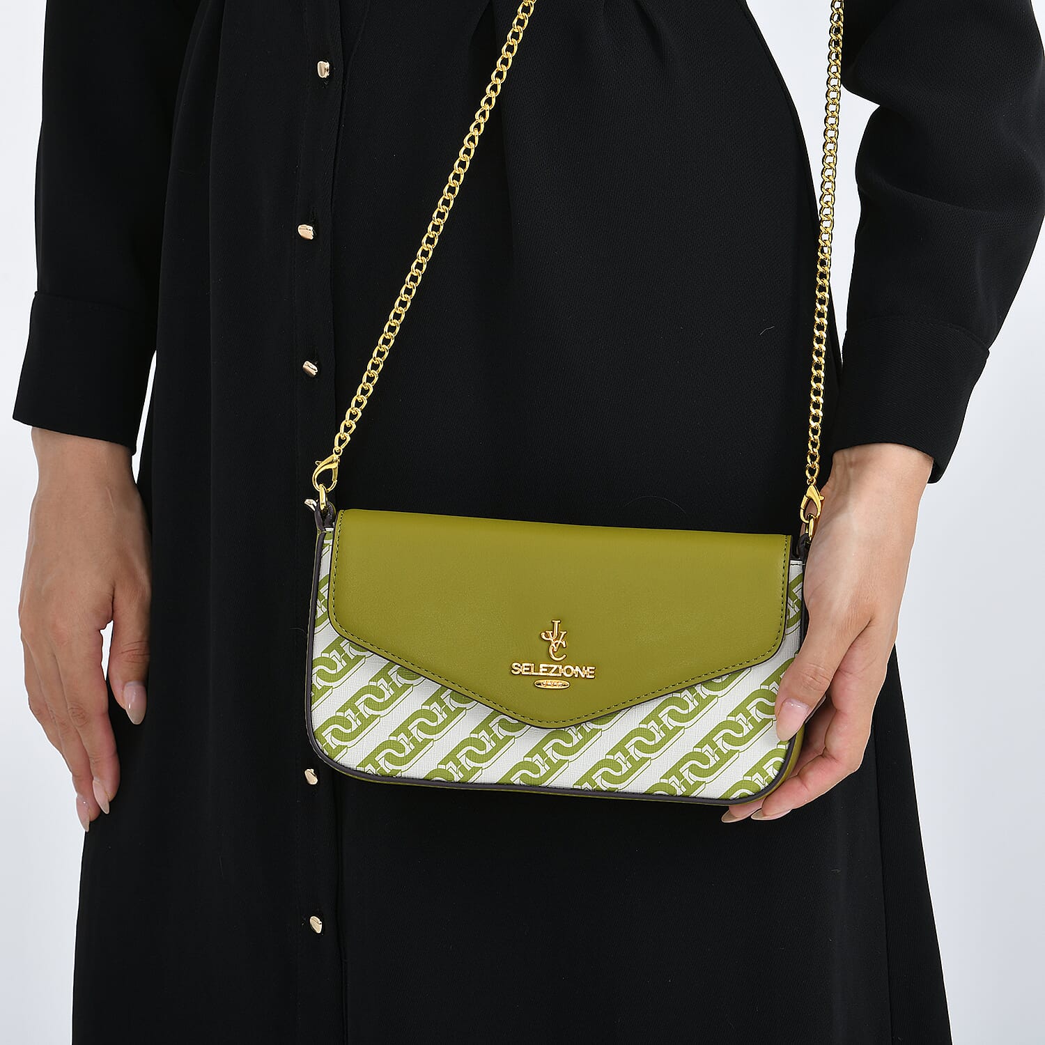 JVC- Milano Style Clutch with Shoulder Chain Strap (114 cm) - Green