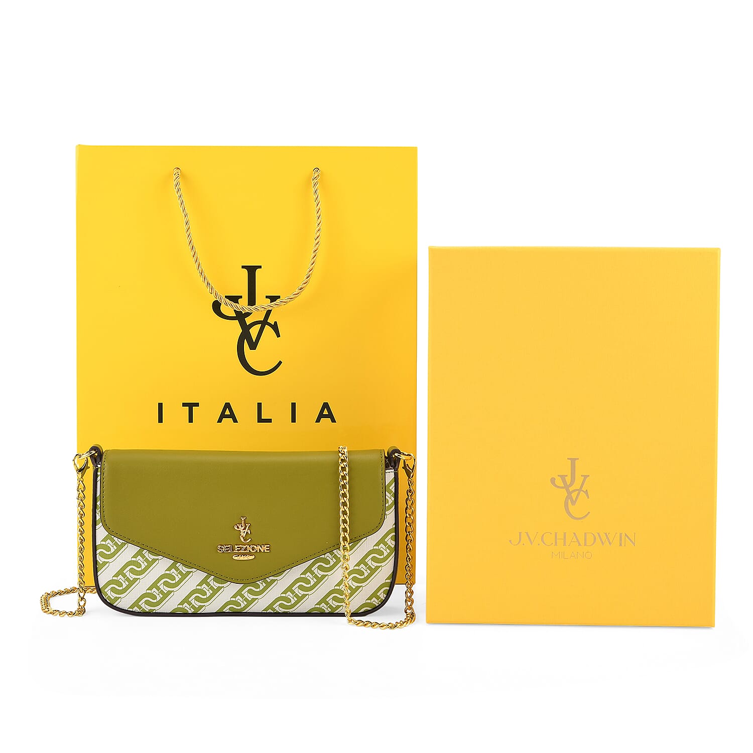 JVC- Milano Style Clutch with Shoulder Chain Strap (114 cm) - Green