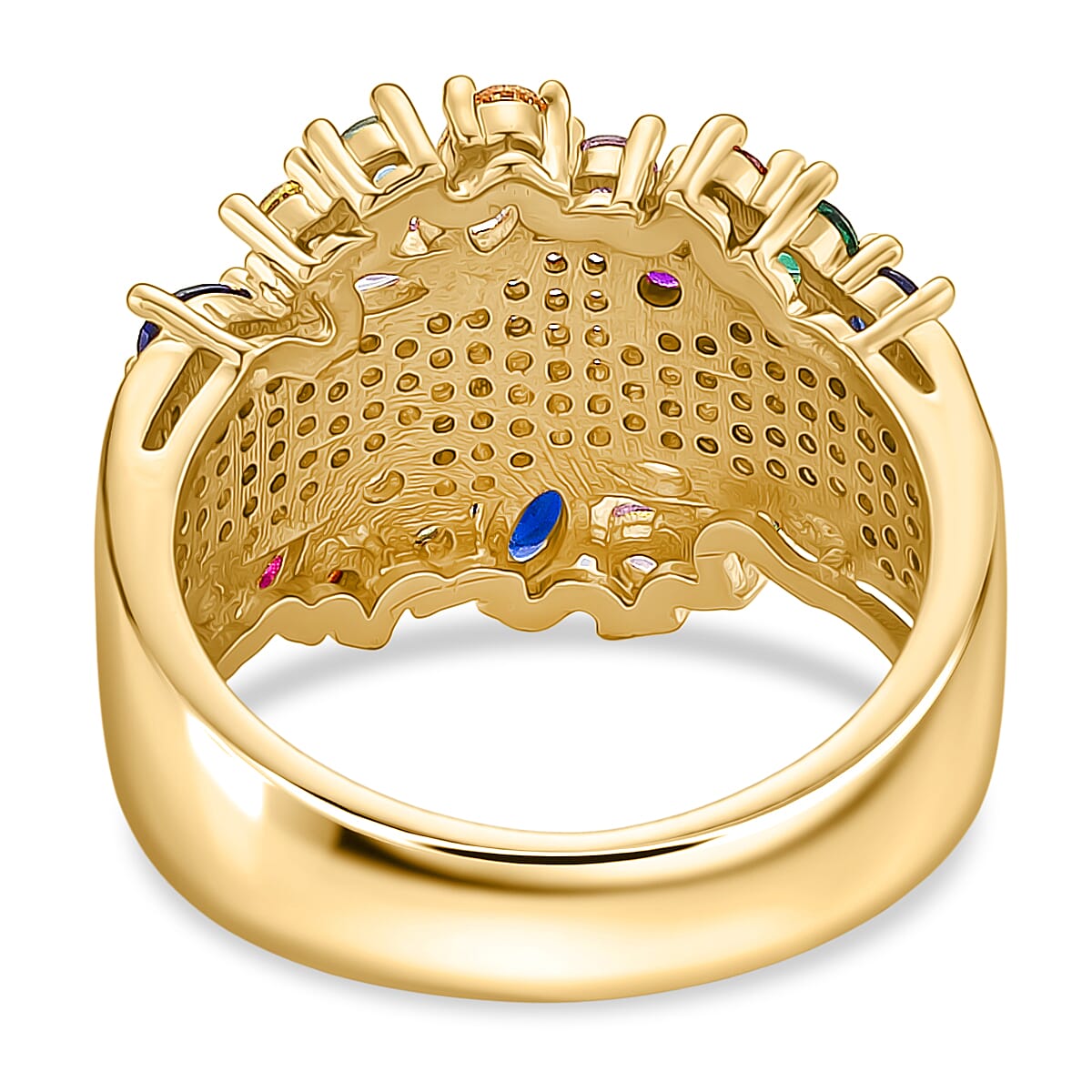 Multi Color Cubic Zirconia Ring in Yellow Gold Plated 3.00 Ct.