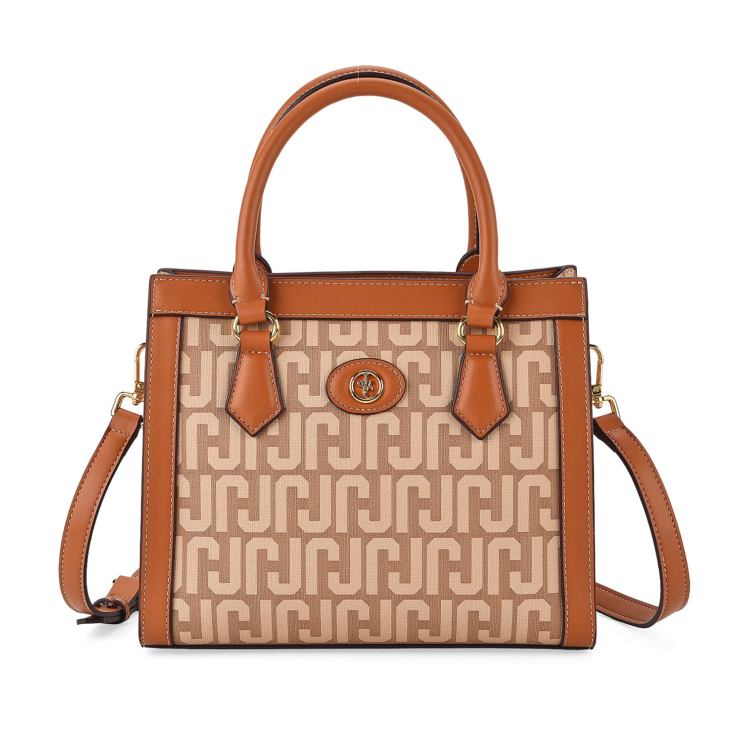JVC Milano Monogram Mini Tote with Top Handles - Tan & Beige