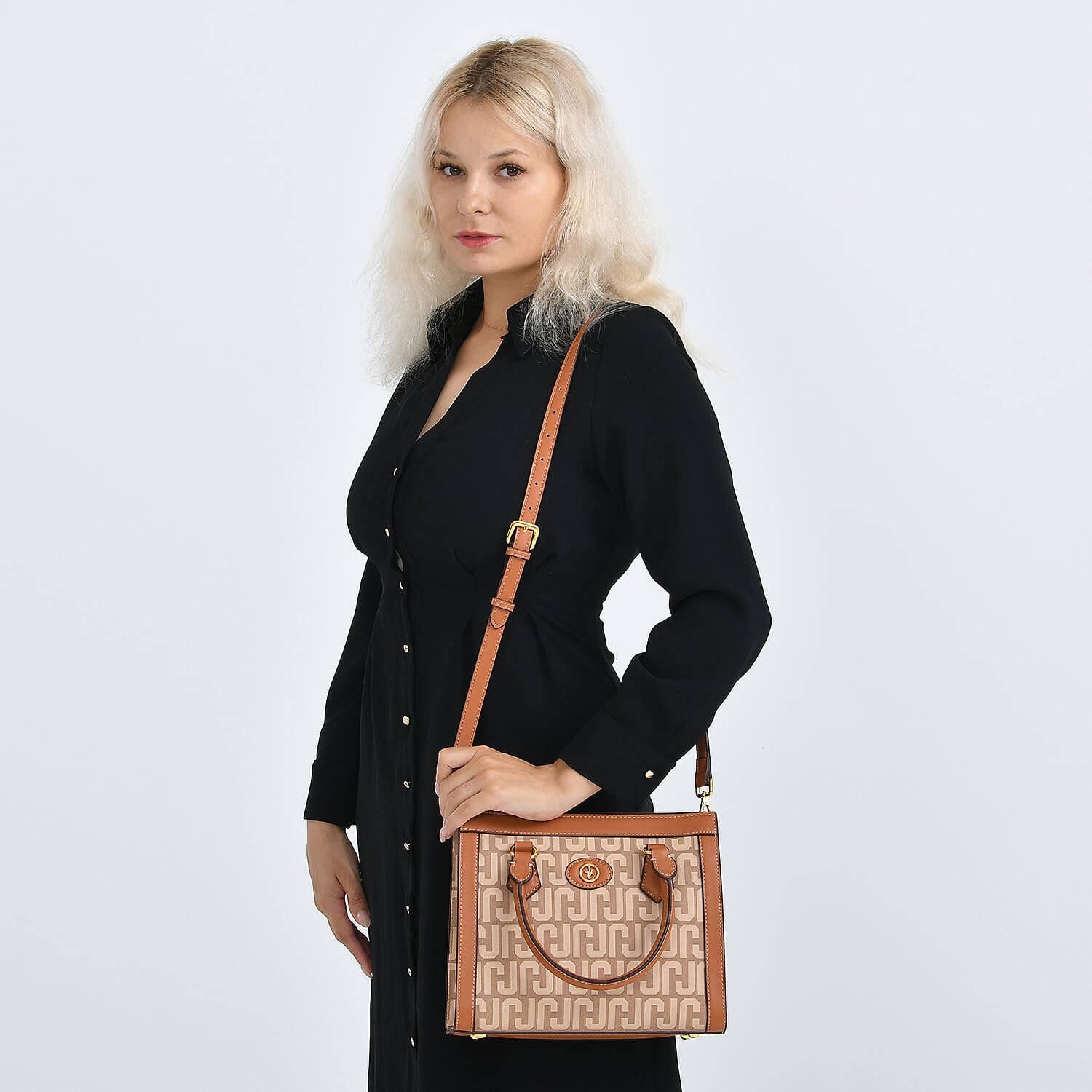 JVC Milano Monogram Mini Tote with Top Handles - Tan & Beige